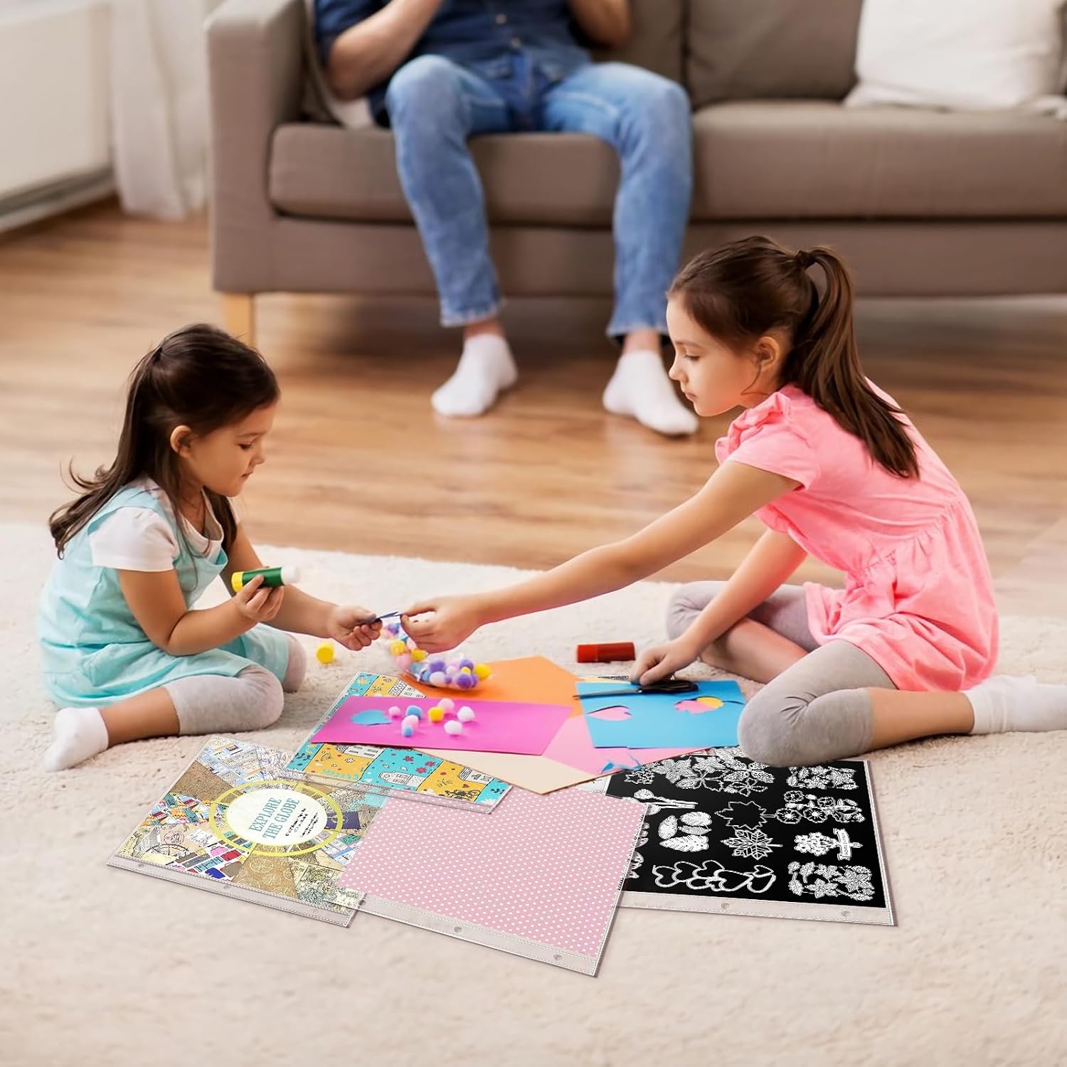 tutata 50 Pack Scrapbook Page Protectors, with 5 Dies Storage Sheets for Scrapbooking and Card Making, Die Cut Storage, Fit Scrapbook Binder and 12x12 Photo Album Refill Pages
