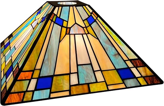 Capulina Tiffany Lamp Shade Amber Blue Stained Glass 12 Inches Wide