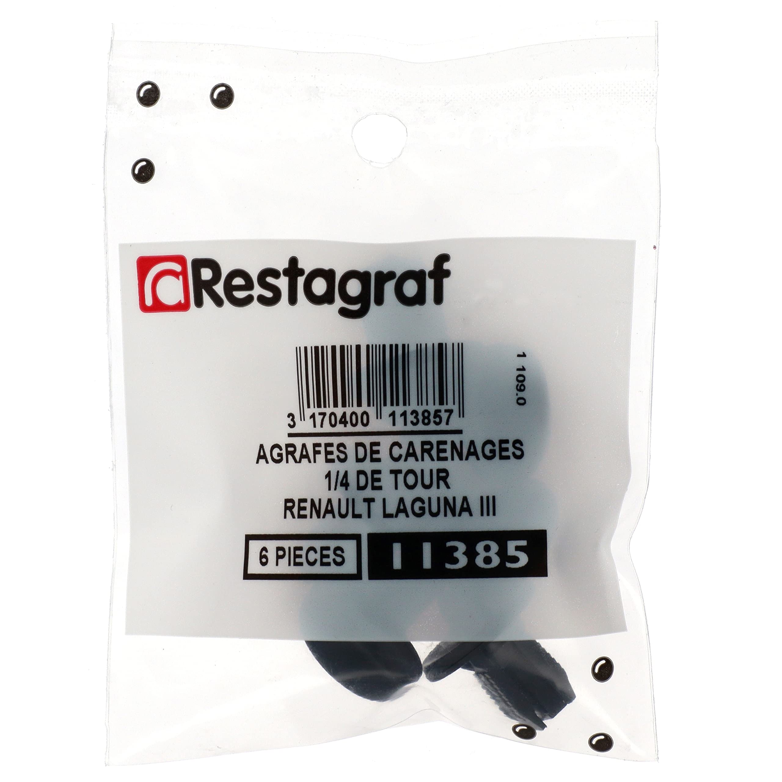 Restagraf - Agrafe De Fixation Carrosserie - Spécial Carénage Sur Moteur - Compatible Avec RENAULT LAGUNA III - Réf. 11385 - Sachet De 6