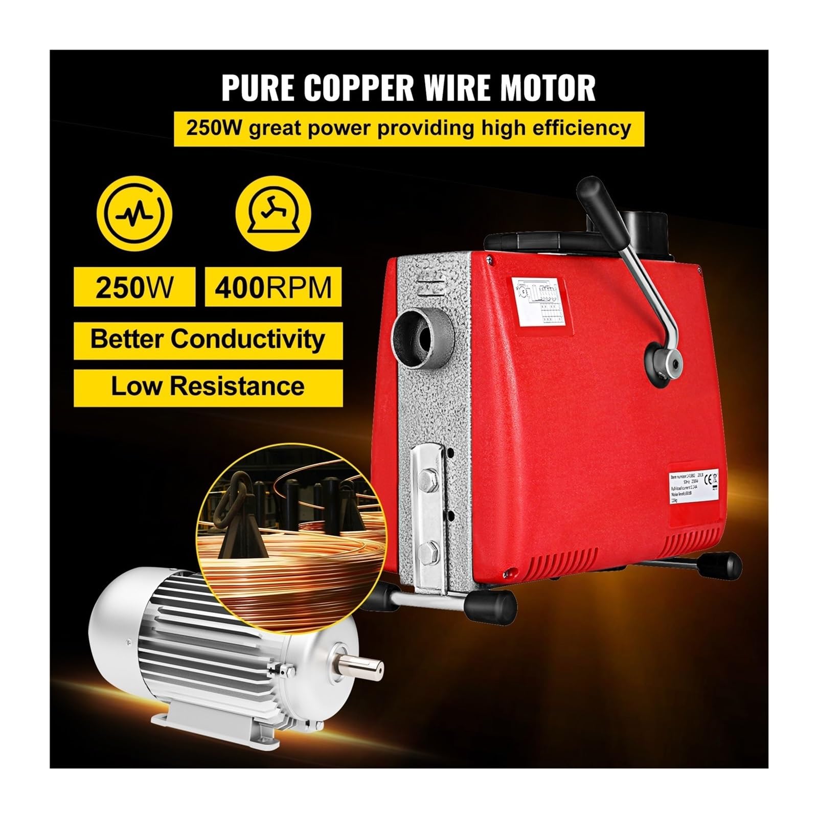 Desatascador de tuberías 250 W, 400 RPM, desatascador eléctrico for tubos 20 a 100 mm diámetro Para principiantes bricolaje
