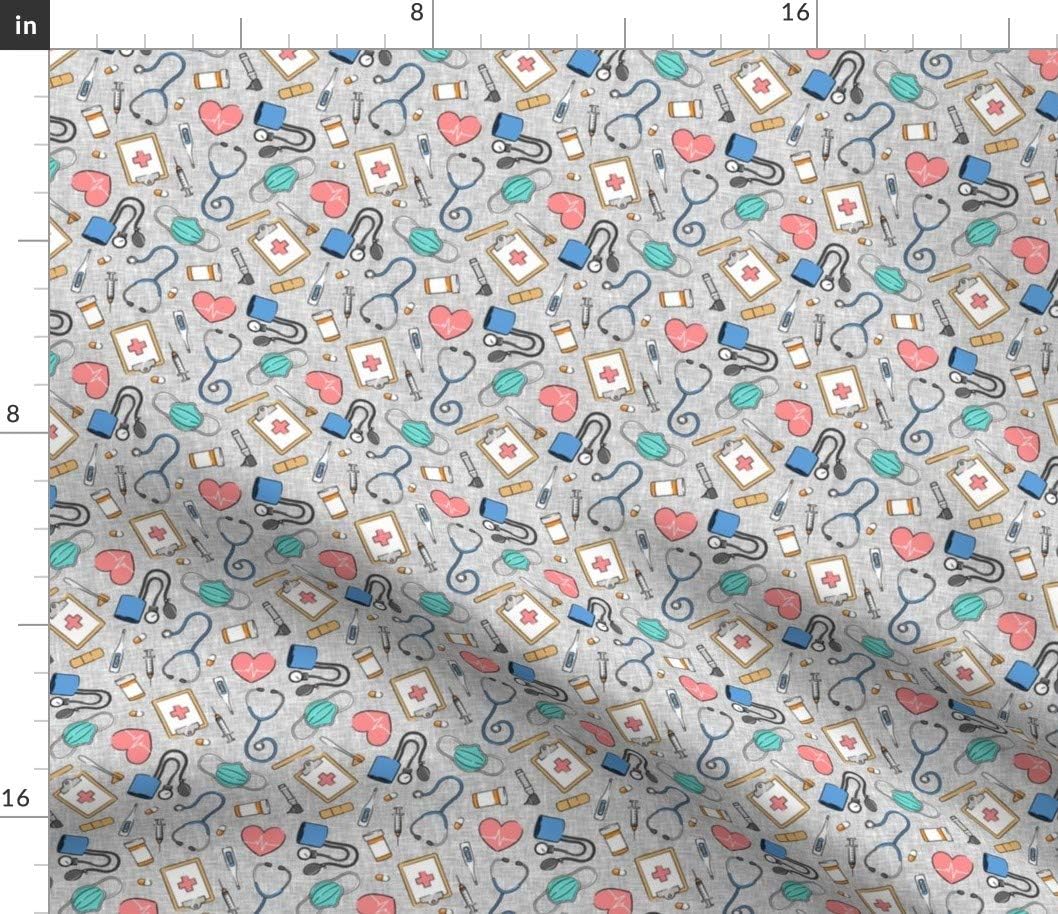 Spoonflower Fabric - Small Scale Medical Doctor Nurse Blue Pink Grey Medicine Nursing Printed on Petal Signature Cotton Fabric by The Yard - Sewing Quilting Apparel Crafts Decor