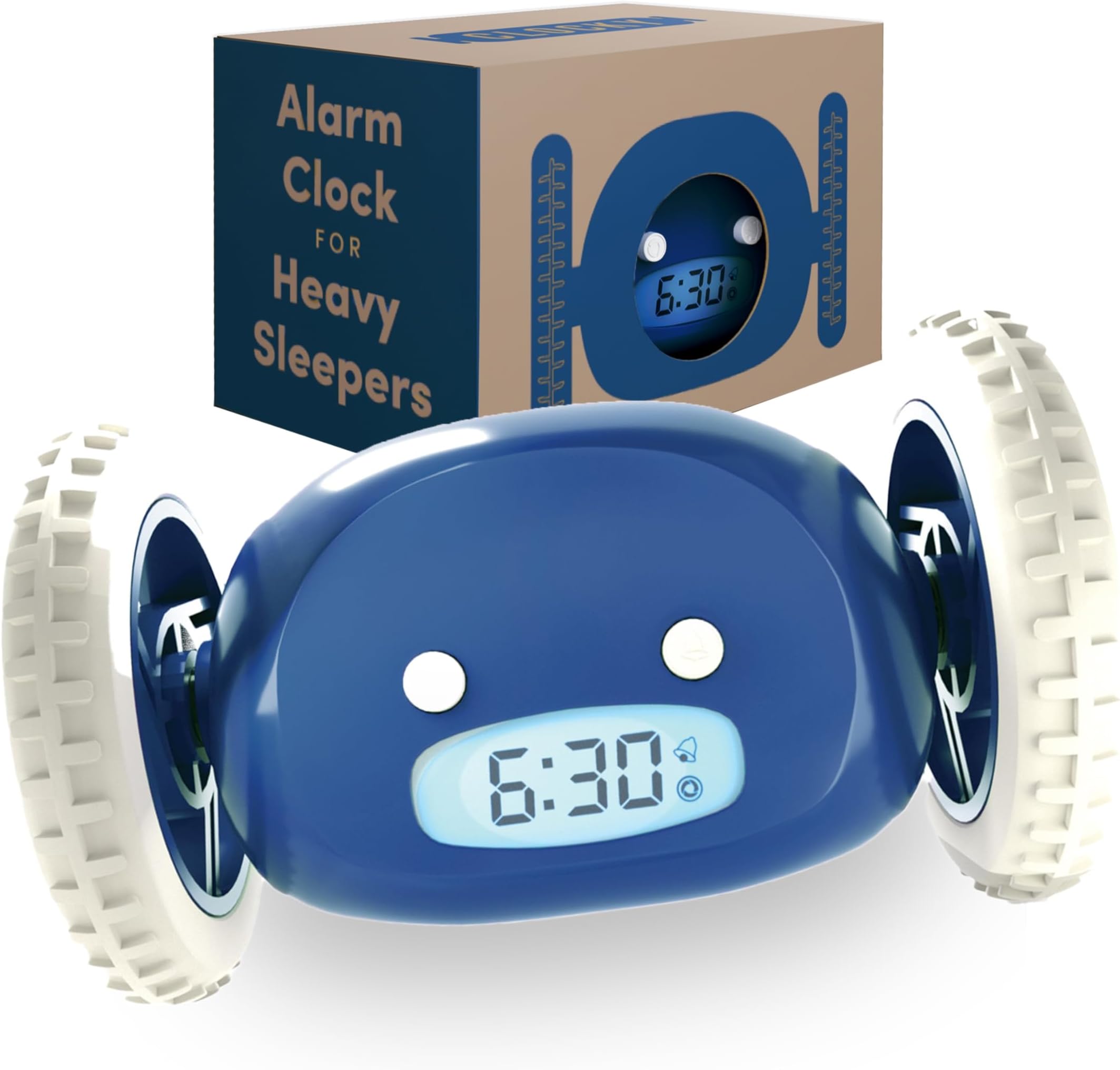 CLOCKY Extra Super Loud Alarm Clock for Heavy Sleepers Adults Kids Teens Bedroom Move Jump Roll Run Away Easy To Set Smart Digital Alarm Clock on Wheels Funny Gag Gift (Navy)