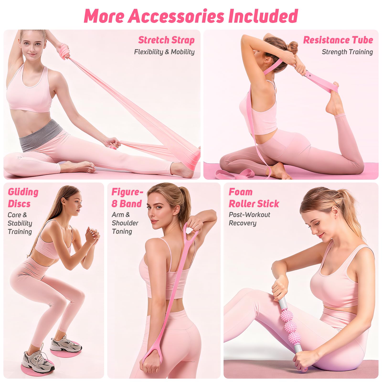 Asten Kit de Pilates à Domicile : Équipement avec Anneau, Balle, Bandes de Résistance, Curseur et Rouleau en Mousse