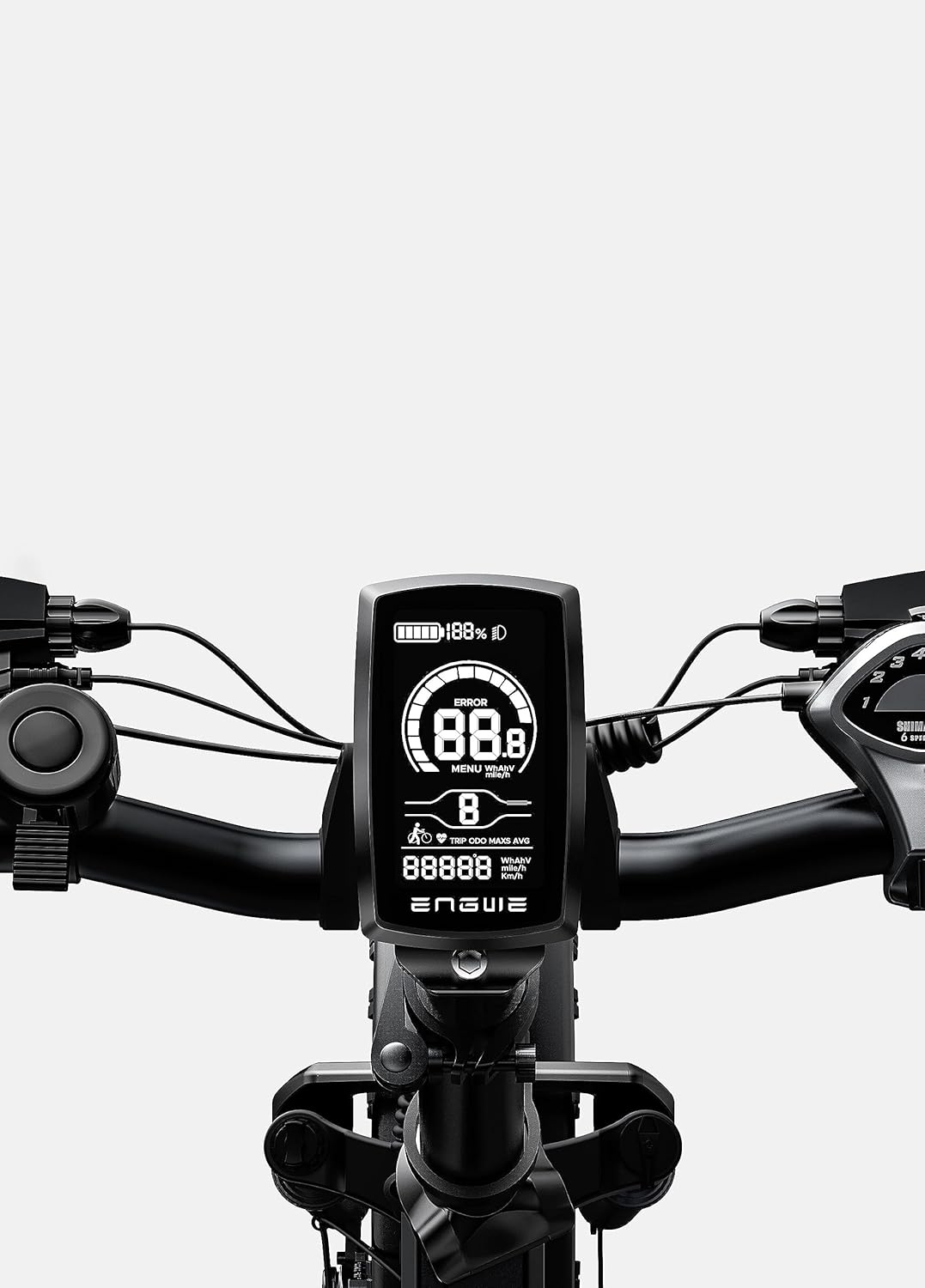 Close-up of the ENGWE C20 PRO LCD display on the handlebar