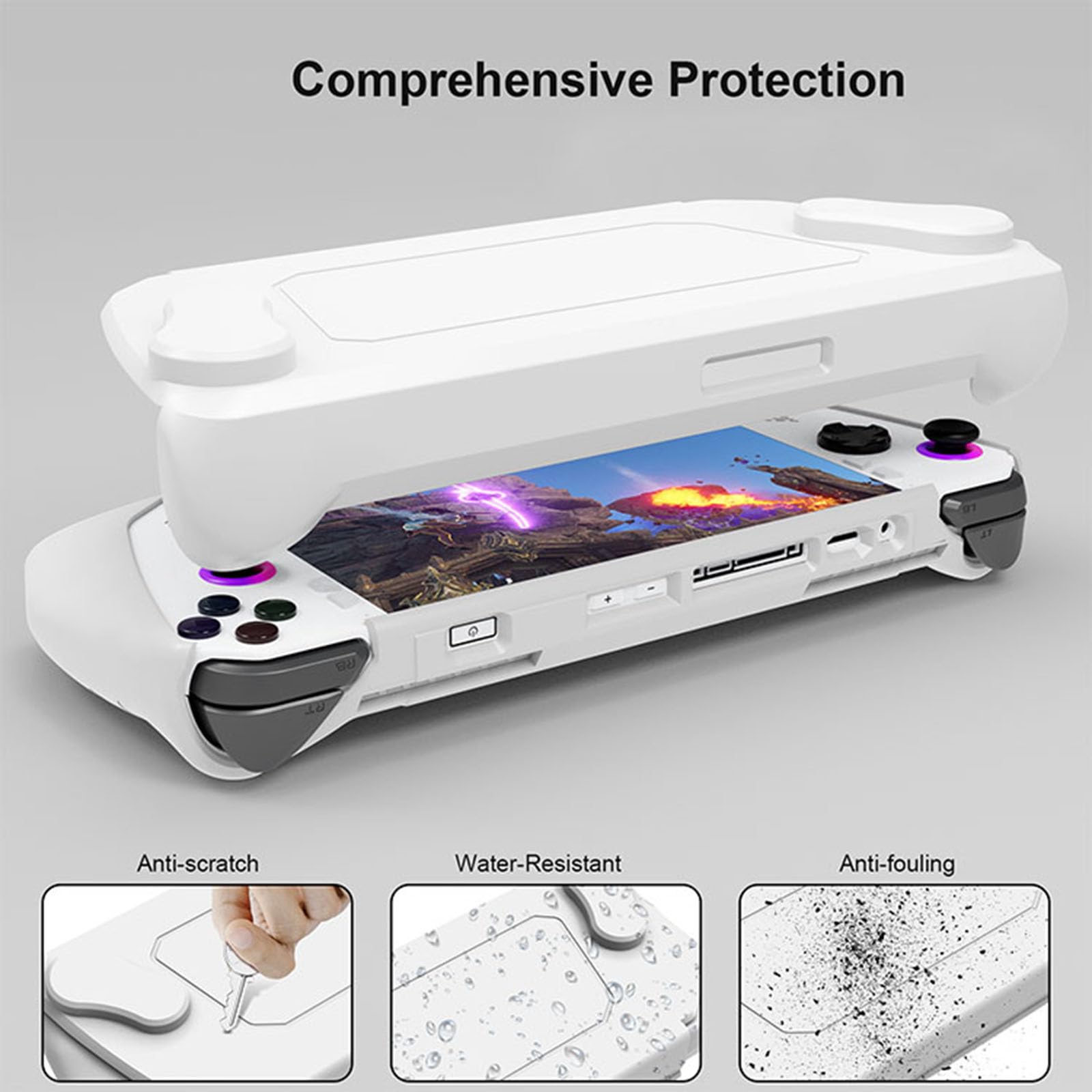 NUHFUFA Pokrowiec ochronny z odłączaną przednią obudową do ASUS Rog Ally 7" Handheld 2023, pełne pokrycie ze wspornikiem, odporne na upadki, pyłoszczelne, ergonomiczne etui z uchwytem (żółty)