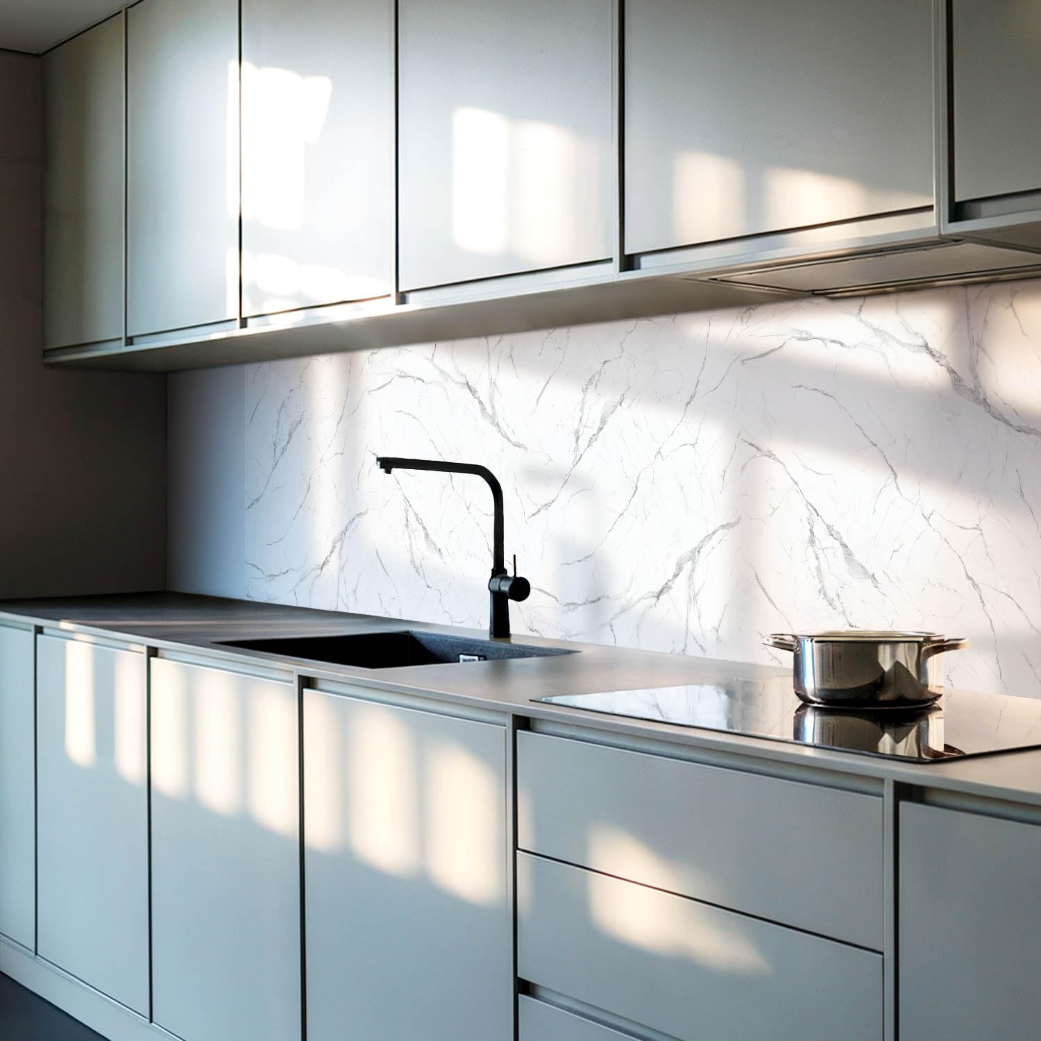 Paneles Decorativos 100x50 cm PVC Impermeable Montaje Rápido Sostenible Fácil de Limpiar 1 Pieza Cocina Fácil Limpieza Montaje en Pared - Patrón de mármol con vetas.