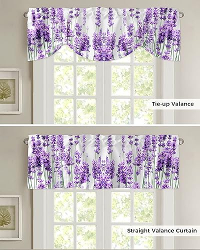Miniatura 5 de Cenefa de amarre de lavanda púrpura pastoral para ventanas de cocina, cenefas florales de primavera de 42 x 12 pulgadas, 1 panel de cortinas cortas
