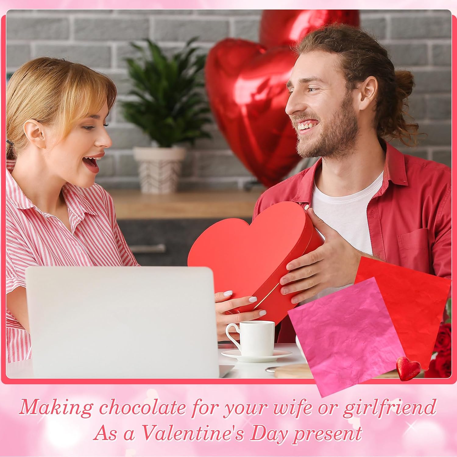 Gersoniel 400 Sheets Foil Chocolate Candy Wrappers Aluminum Tin Foil Wrapping Paper for Packaging Wrappers DIY Baking Homemade Wedding Party Favors(6 x 6 Inch,Solid,Red, Pink)