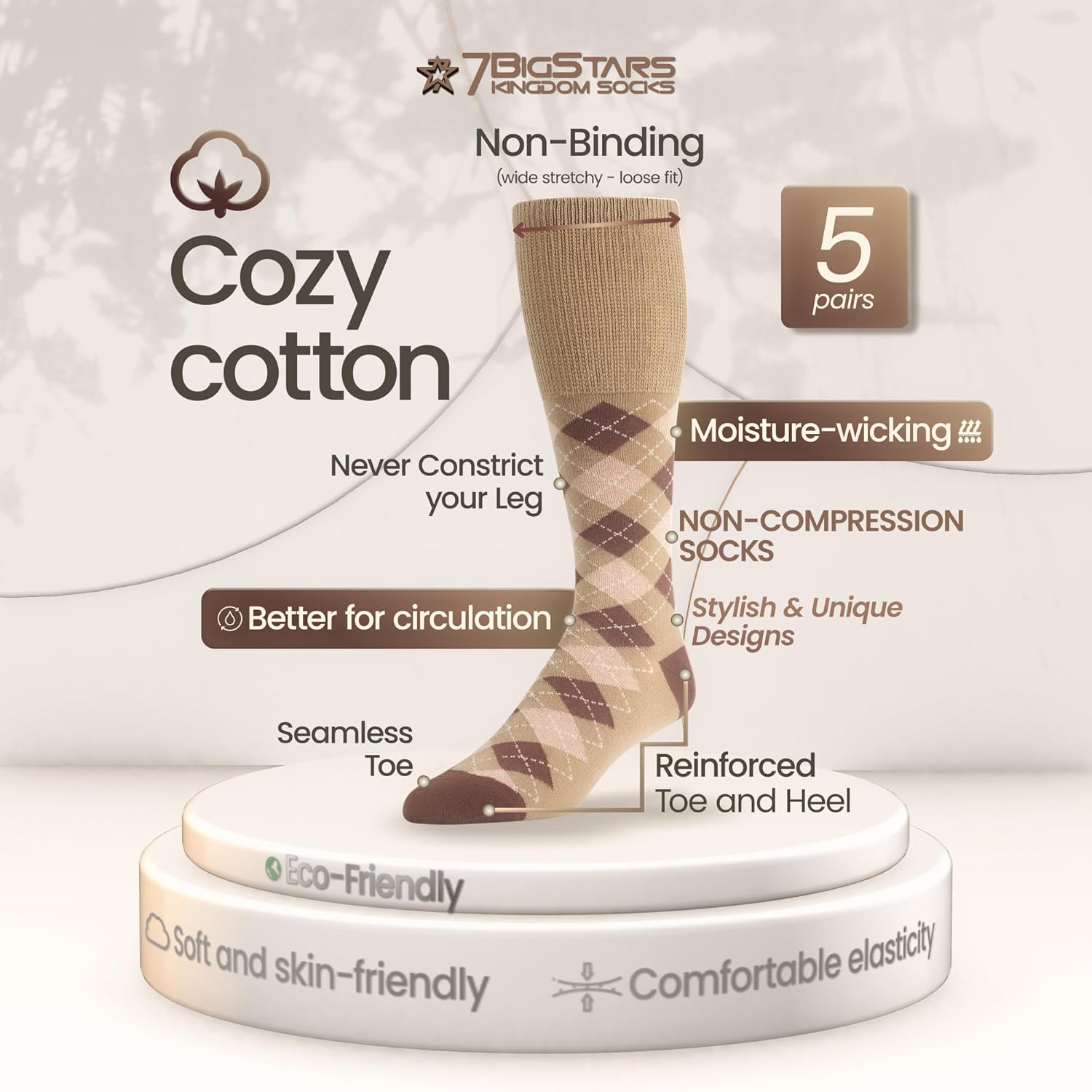 7BIGSTARS KINGDOM Men Diabetic Non-Binding Fashion Cotton Socks-5 Pack Large/XL - Image 3