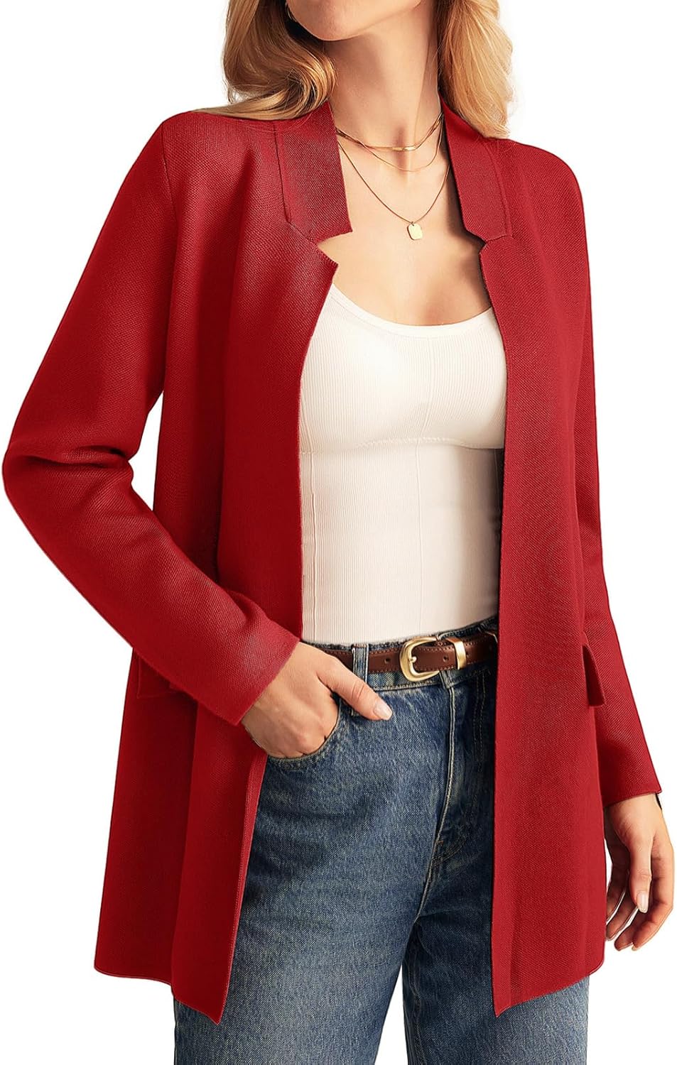 GRACE KARIN Women's 2025 Long Sleeve Open Front Knit Cardigan Notch Collar Sweater Blazer Jacket Fall Winter Clothing