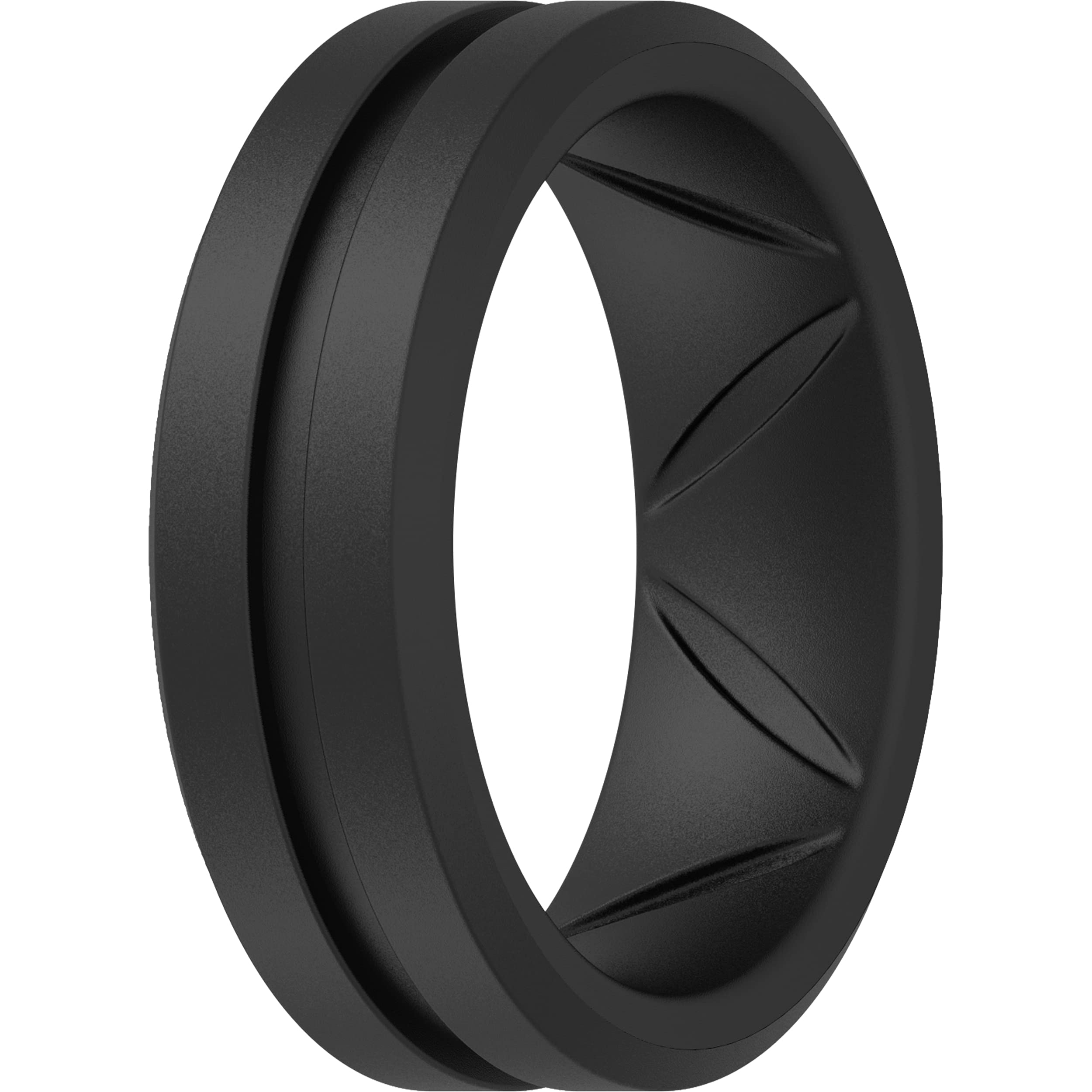 ThunderFit Silicone Wedding Rings for Men, Breathable Brushed Top Middle Engraved Line Rubber Engagement Bands 8.2mm Wide 2.5mm Thick - 1/4/6/7