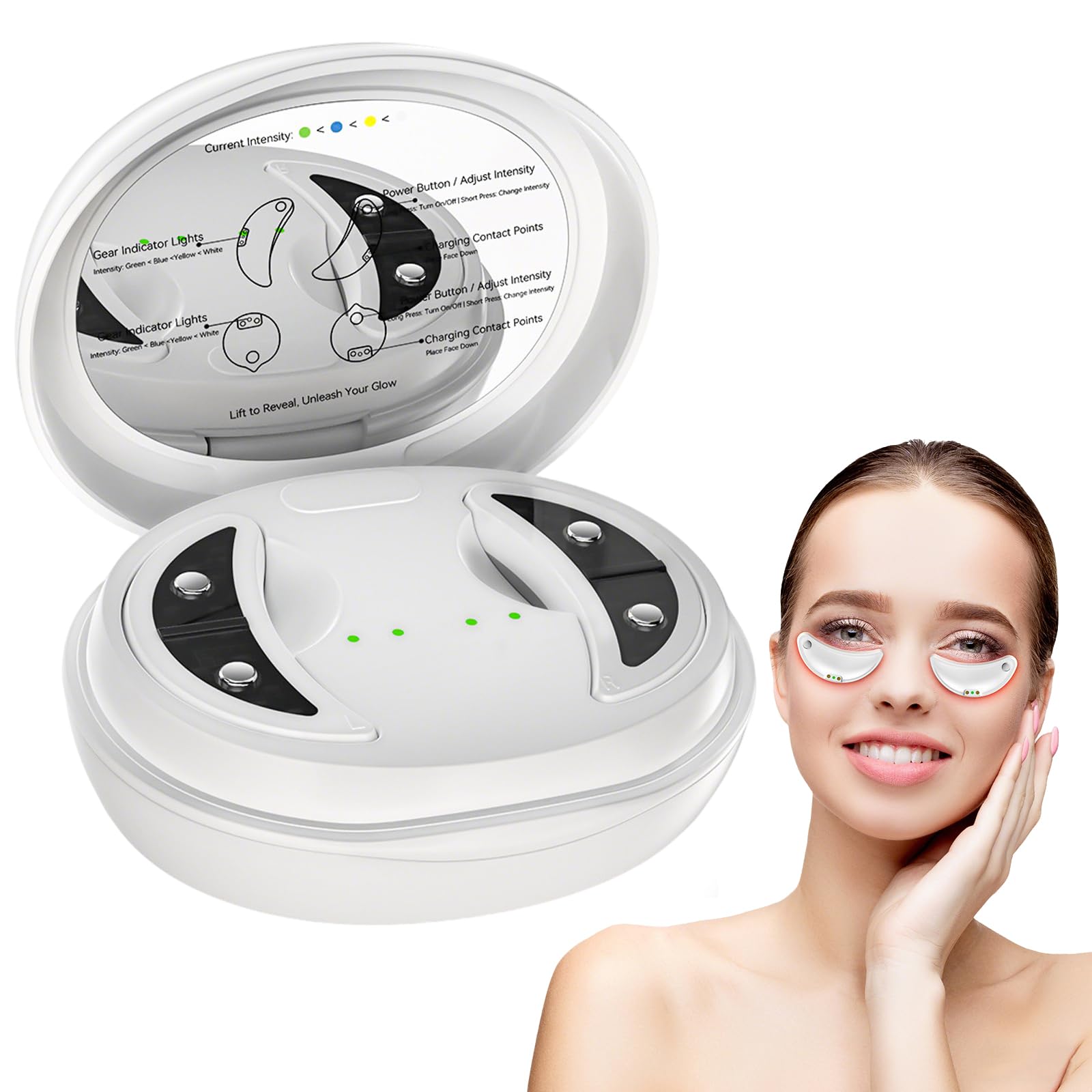 Terapia de luz Roja para Ojos, Masajeador de Ojos PortáTil con Luz Roja,Parches Masajeadores PortáTiles Debajo,Terapia de Led Recargable para Aliviar Bolsas Ojeras (A)