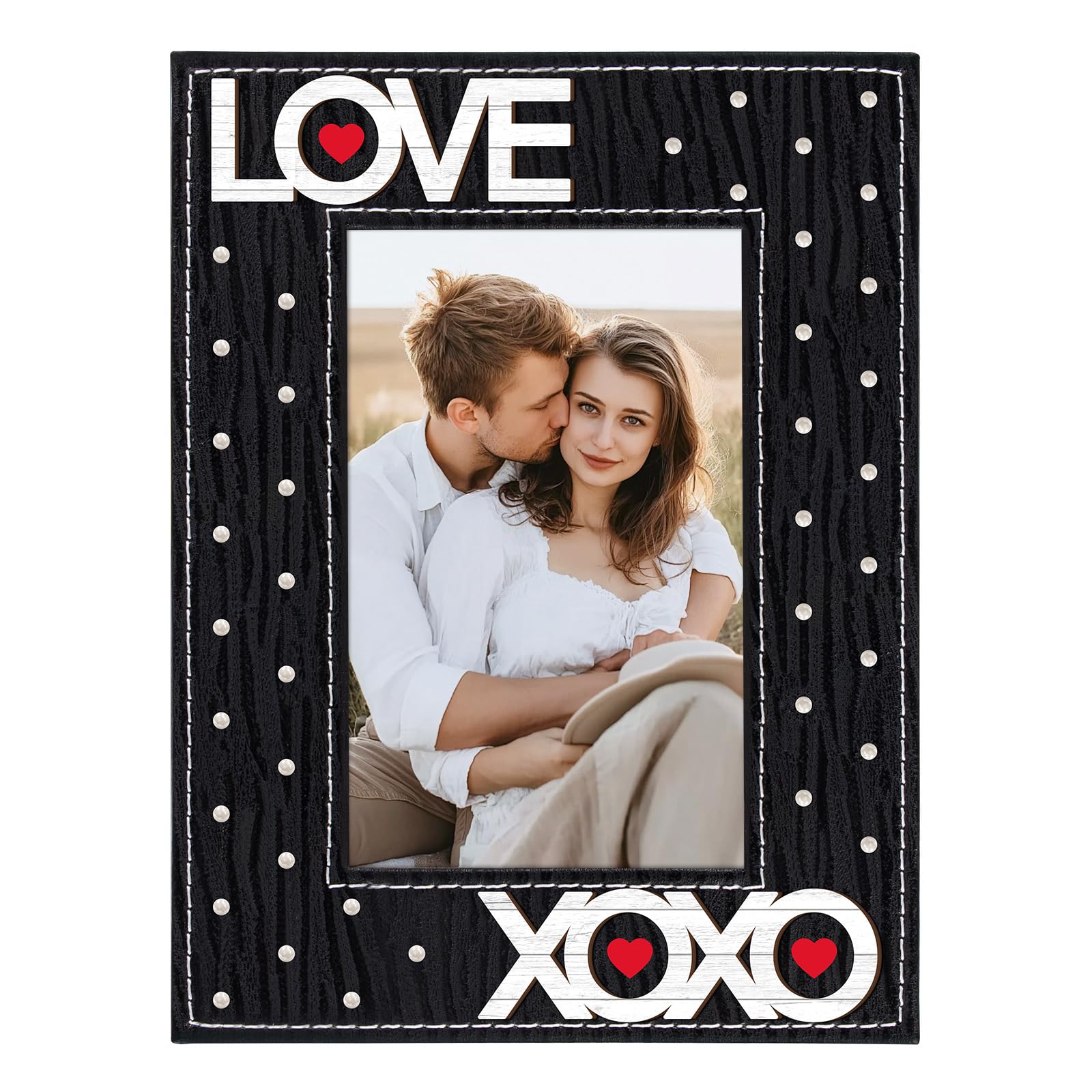 FLYAB Black Love Picture Frame 4x6 Valentines Day Pictrue Frames Leather Photo Frame for Tabletop Valentines Day Gifts for Couple Him Her Girlfriend Boyfriend