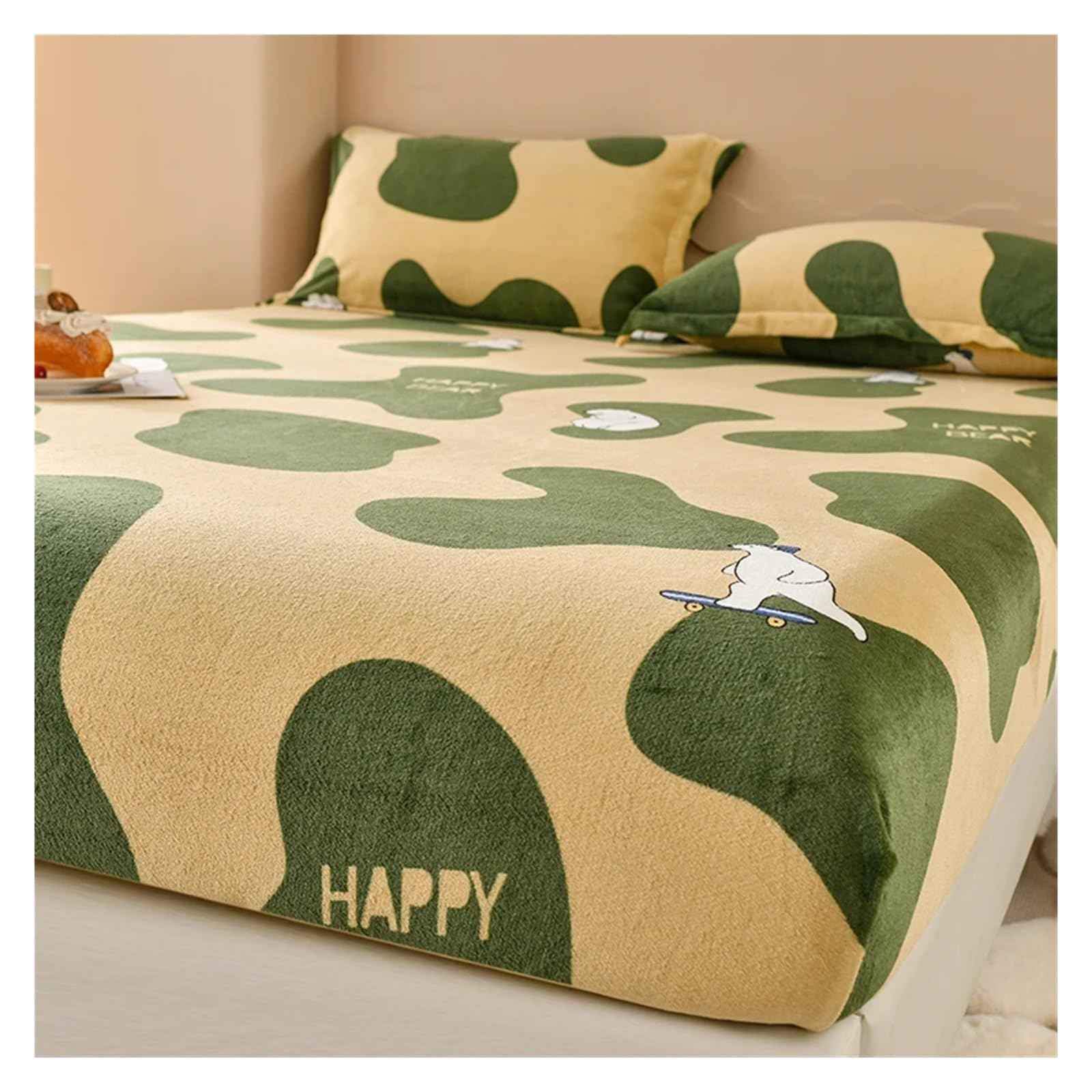 Fitted Sheet Super Warm Bed Sheet for Winter Cartoon Style Fitted Bed Sheet Queen/King Size fundas de colchón Reactive Printed All-inclusive(Baixonglvban,99x190x30cm 1pc)