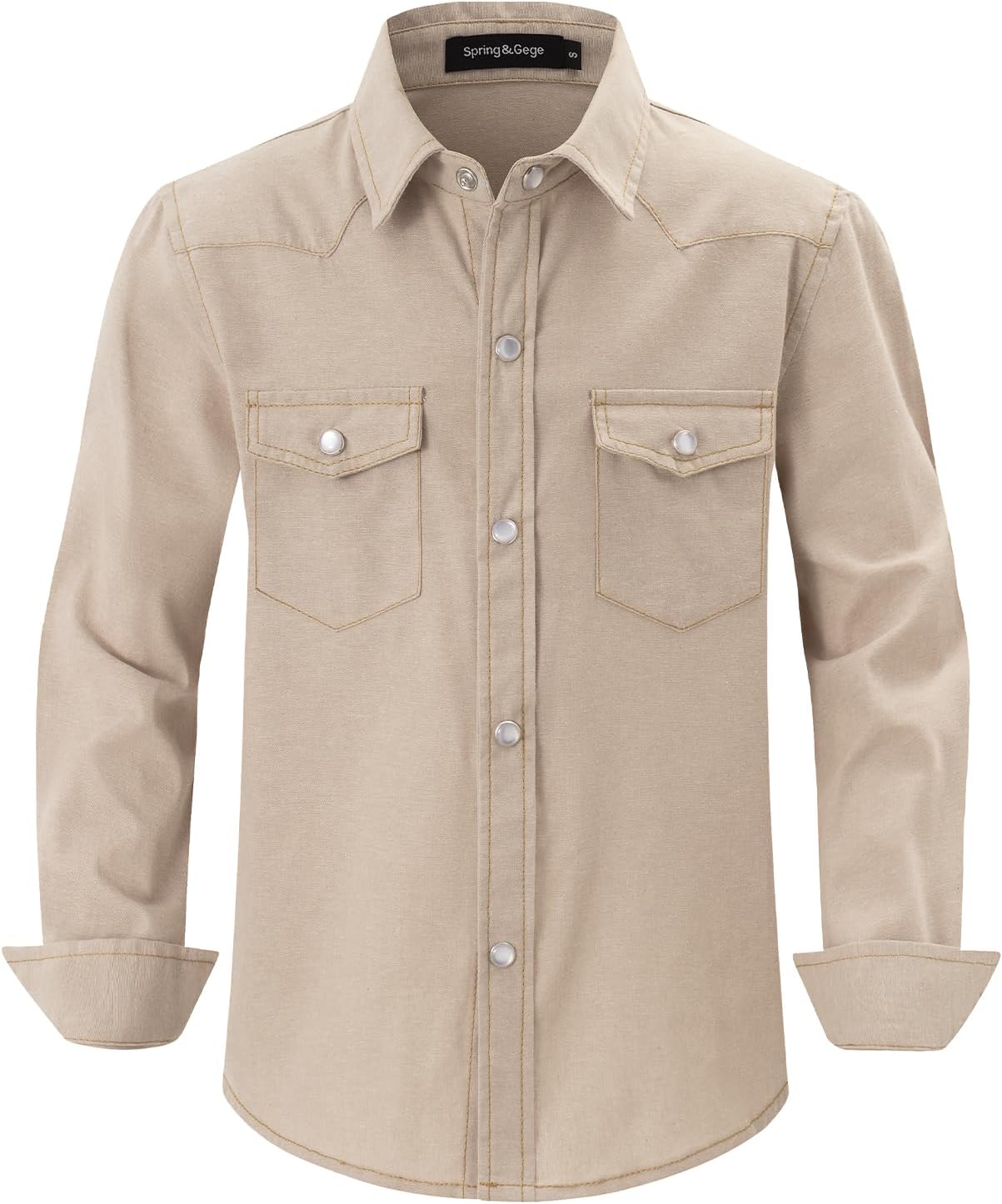 Spring&Gege Boys' Long Sleeve Chambray Shirt Western Cowboys Pearl Snap Button Down Shirts (5-14 Years)