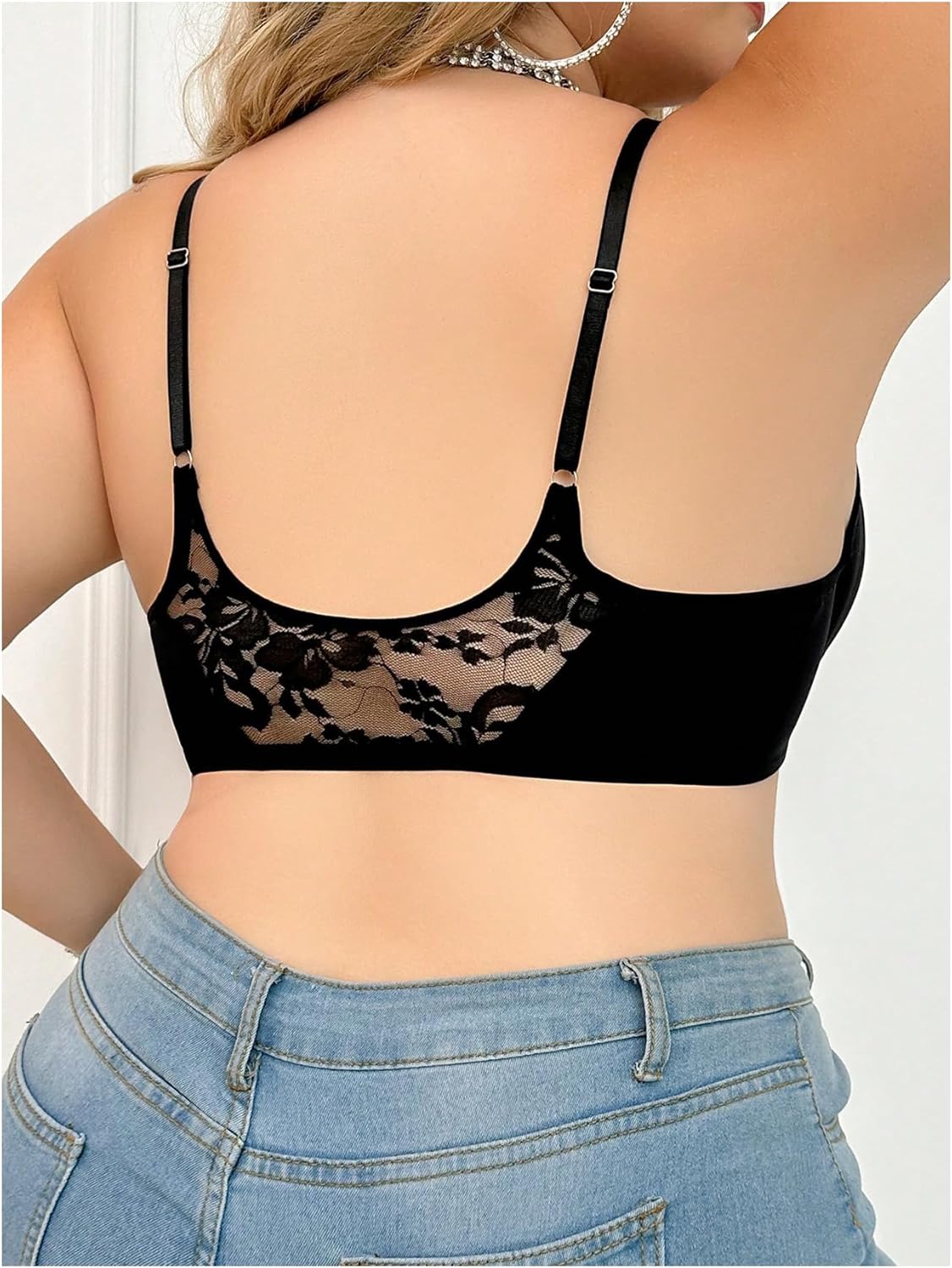 MakeMeChic Women's Plus Size Bra Front Closure Floral Lace Spaghetti Strap Bralette - Image 2
