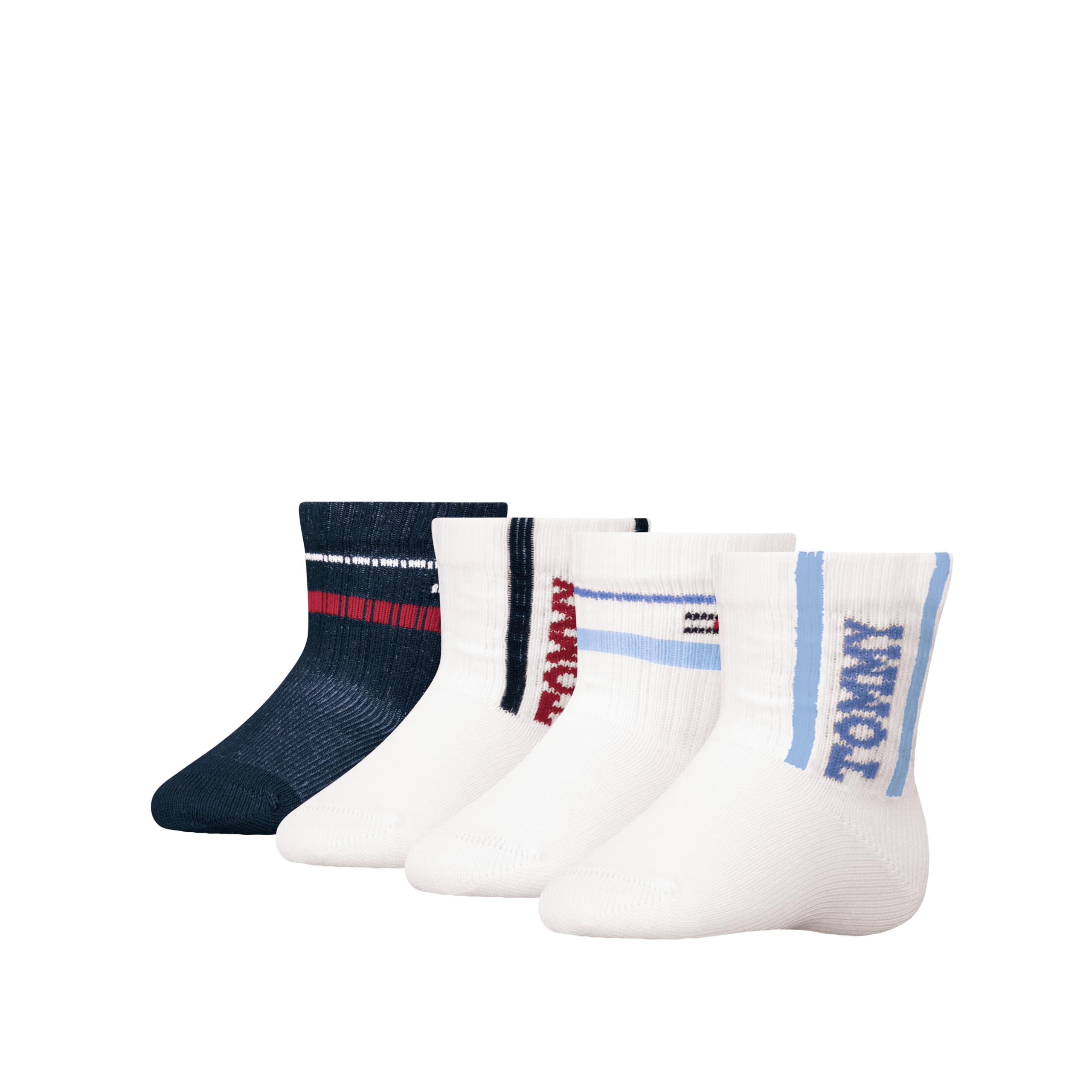 Tommy Hilfiger Baby Sport Crew Sock, Light Blue/Tommy Original, 23-26 (Pack of 4)