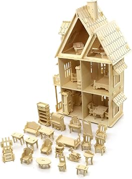 3D House Jigsaw Puzzle Model Kit with Dollhouse Furniture
