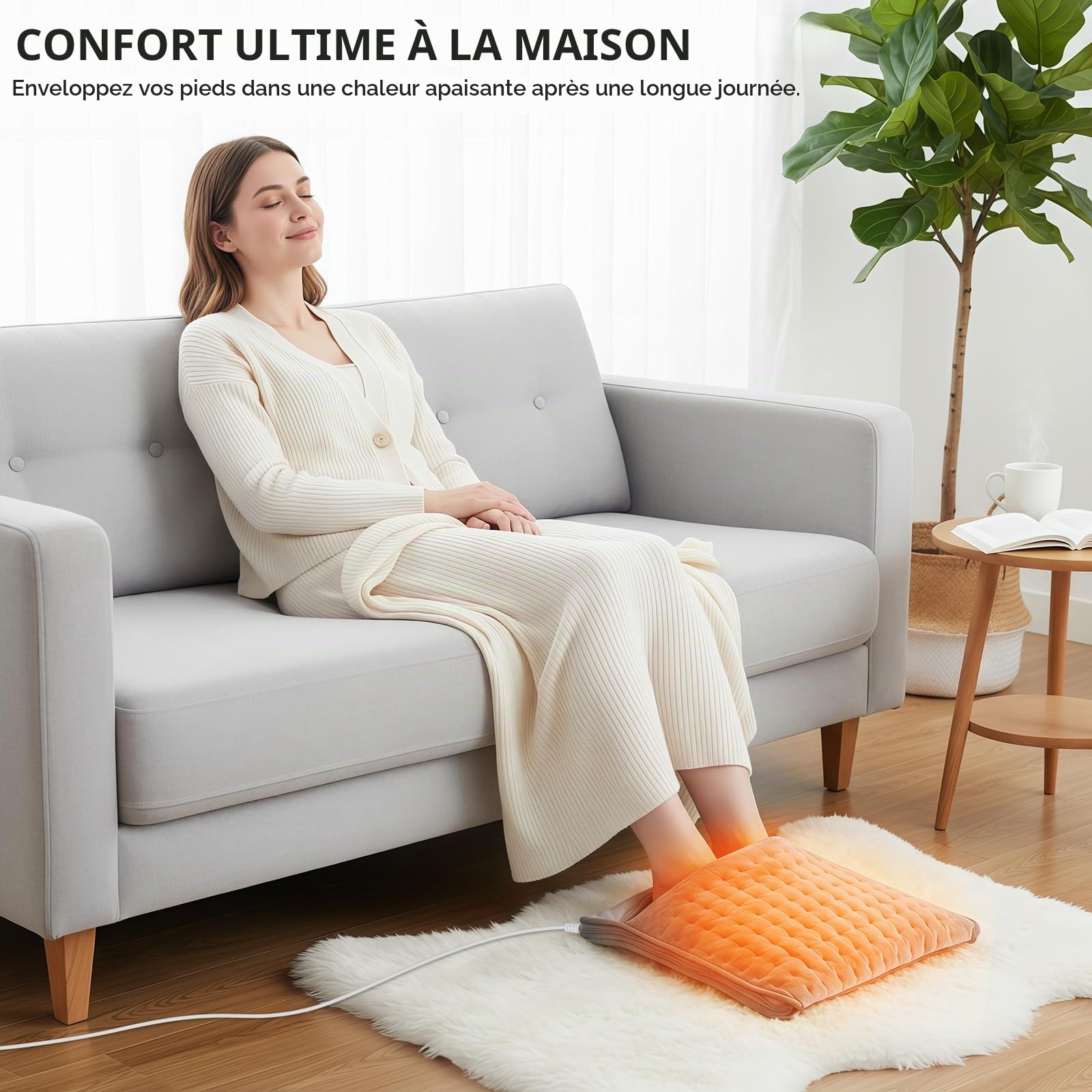 Qoosea Chausson Chauffant Électrique à Fermeture Éclair 6 Niveaux, Minuterie, Sécurité - Lavable en Machine Pour Bureau, Maison, Pieds Froids & Arthrite