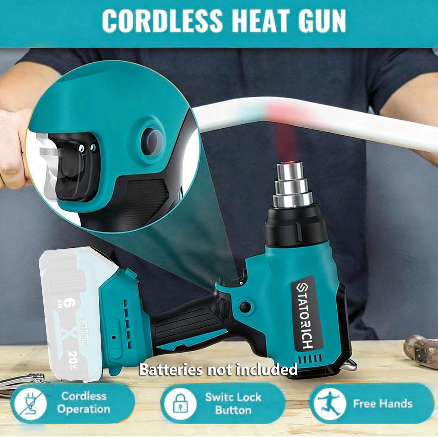 Pistola ad aria calda con batteria per Makita 18 V, pistola termica manuale con luci LCD digitali, 50 °C - 550 °C e controllo dell'aria per fai da te, rimozione (senza batteria)