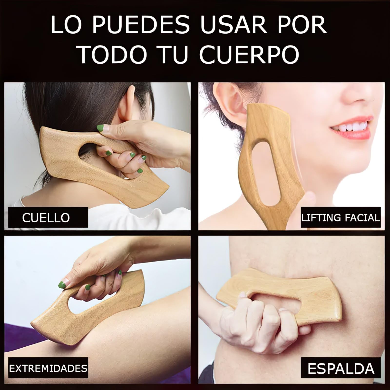 Maderoterapia kit masajeador anticelulitico - Kit maderoterapia corporal - Maderoterapia celulitis - Maderoterapia facial - Drenaje linfatico piernas- Masajeador madera de haya 100% natural con funda