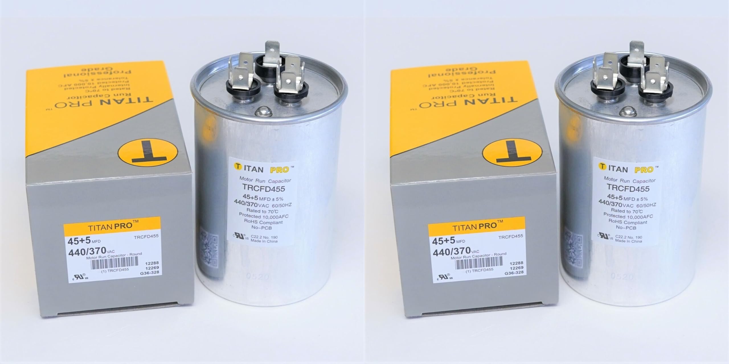 2 Pack Titan PRO Packard TRCFD455 45+5MFD 45/5 440/370V Round Dual Run Capacitor for AIR Conditioner A/C Condenser HVAC Replaces PRCFD455