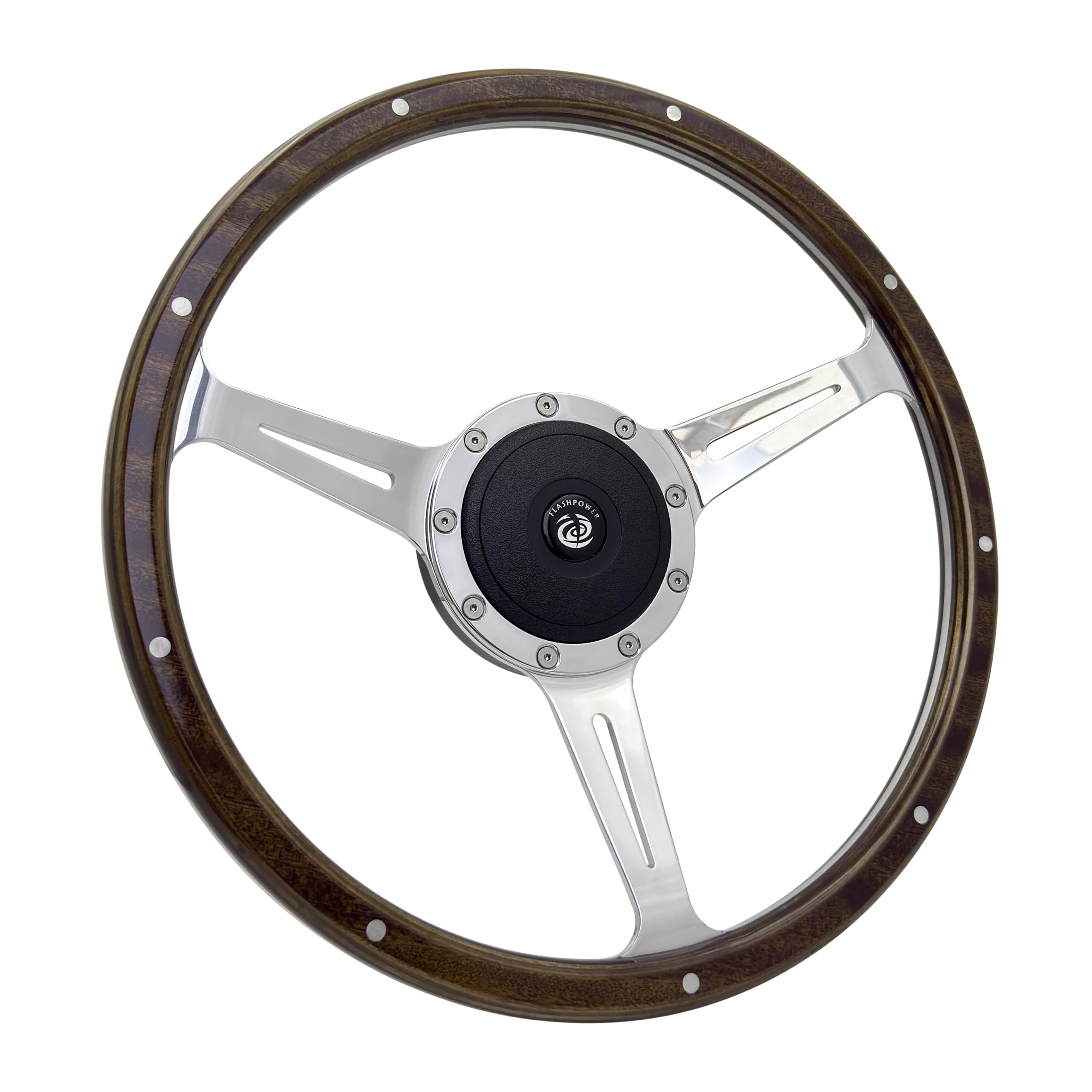 14'' Classic 9 bolt Riveted wood steering wheel w/Horn Button