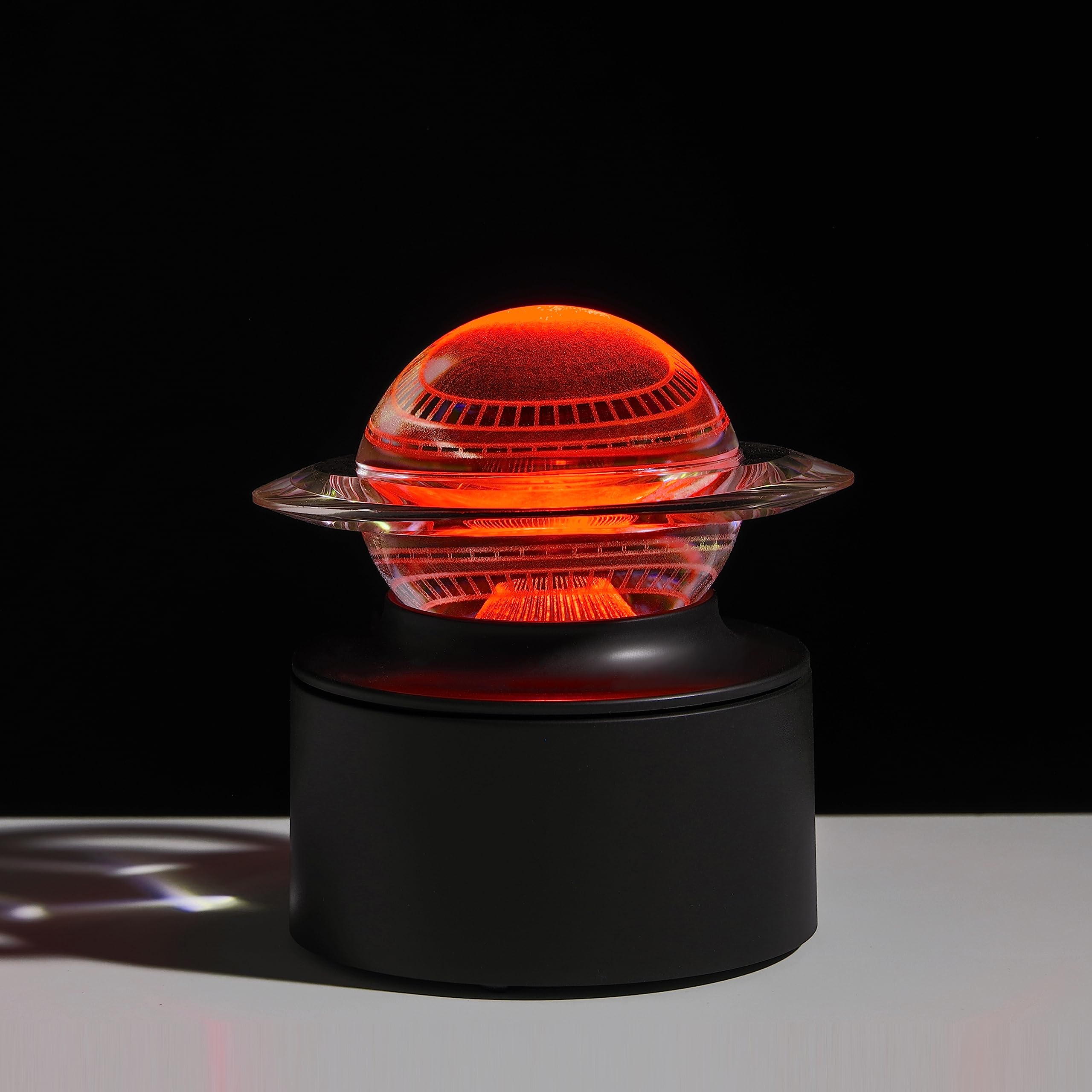 Crystal UFO Decor,Space Lamp,3D Laser Engraved Ball with 7-Color Rotating Light Base,Nice Crystal Saturn Gift for Astronomy Lovers