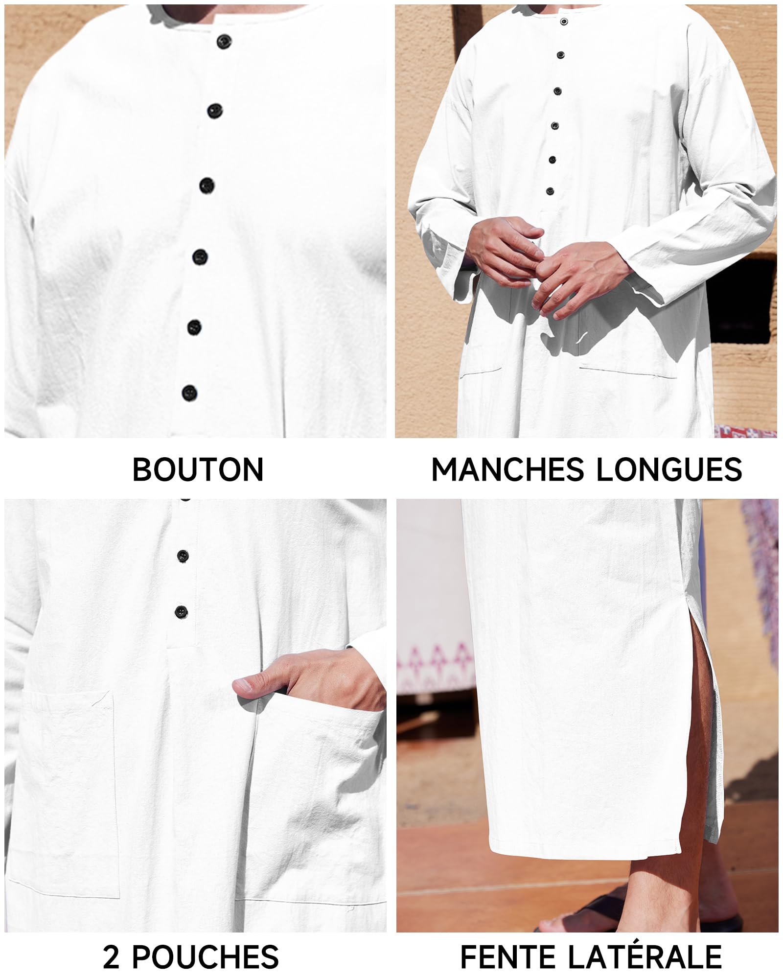 Uomini Cotone Lino Caftano Abiti Musulmani Uomo Uomo Casual Kaftan Thobe