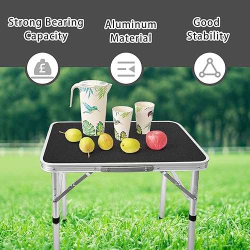 Miniatura 6 de Mesa pequeña plegable de aluminio, altura ajustable, mesa de campamento portátil ligera para picnic, playa, al aire libre e interior (negroB)