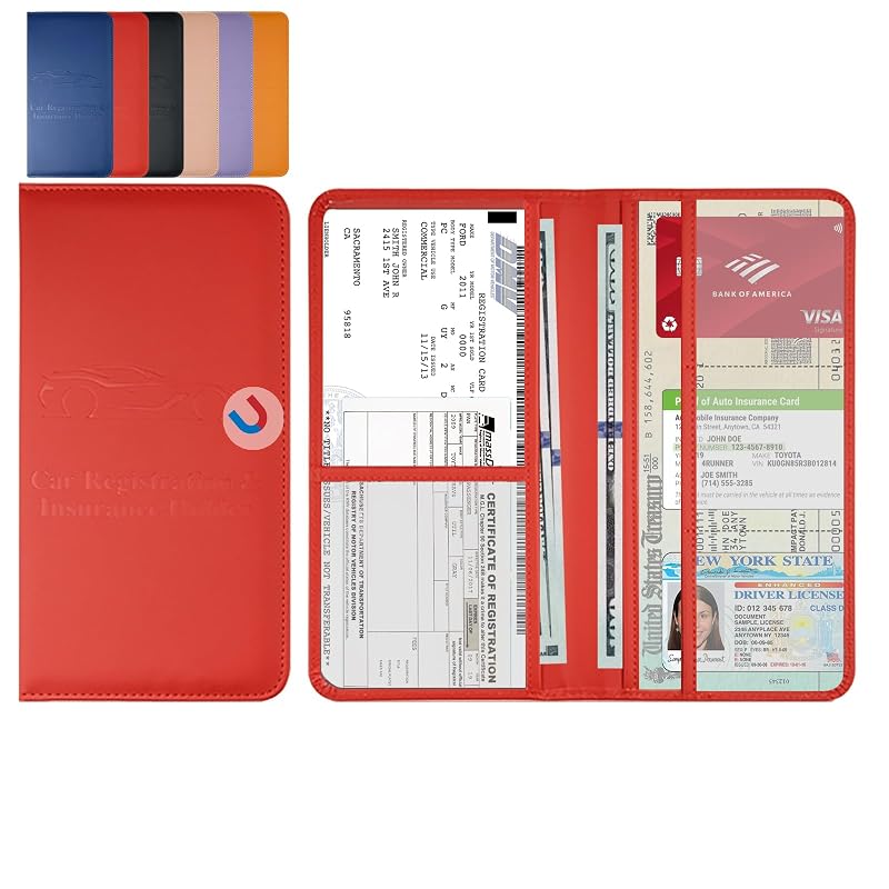 Organizador de Documentos Automotivos YOUNGLINK em Couro PU Vermelho com Fechamento Magnético