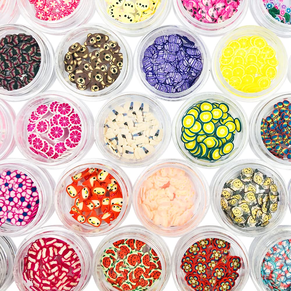 36 cajas de rebanadas de manicura de frutas, lyfLux 36 estilos de barra de uñas DIY, cerámica blanda 3D, producción de resina, brillo de labios y decoraciones (fruta, animal, dibujos animados)