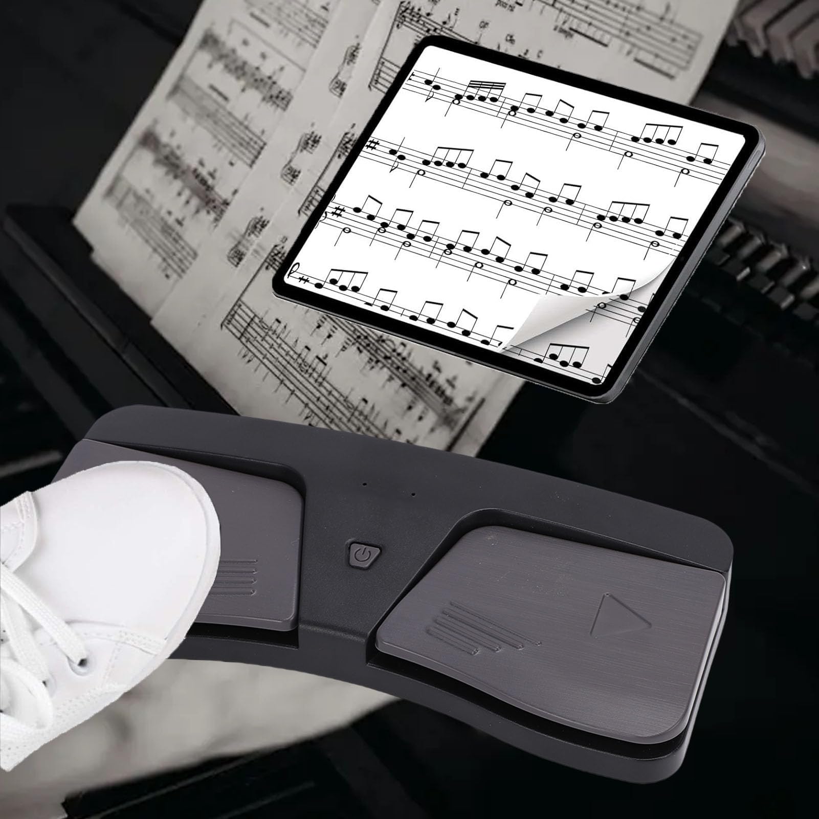 VBESTLIFE Kabelloses Bluetooth-Seitenwender-Pedal mit Ergonomischem Design, Tragbarer Musik-Seitenwender mit Rutschfester Unterlage für Tablets, Android-OS-X-Telefone