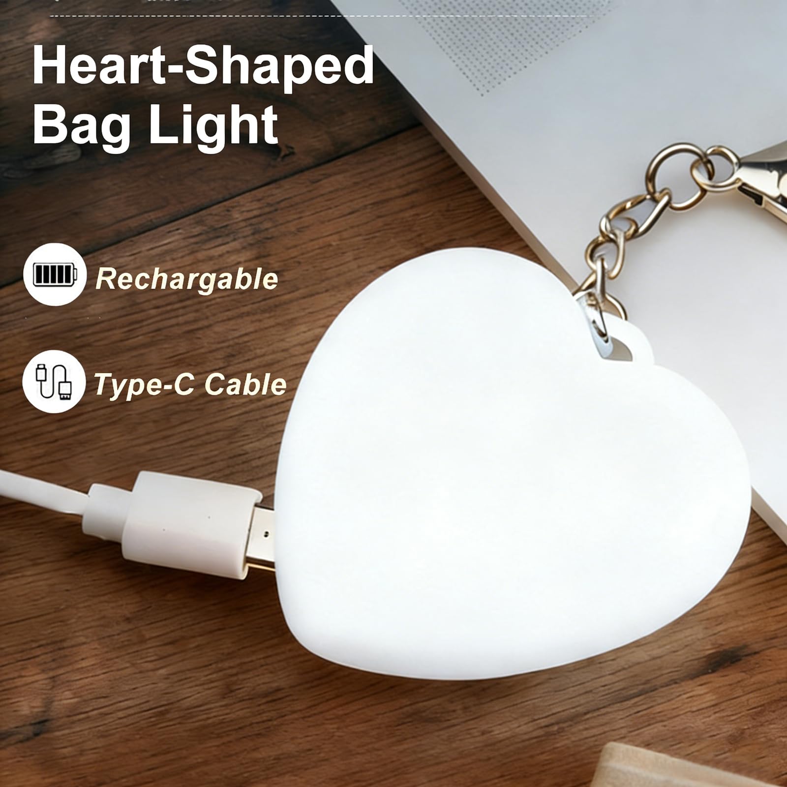 2Pcs Purse Light Handbag Light for Valentines Day Rechargeable Heart Purses Lights for Inside Purse Automatic Touch Sensor — view 2