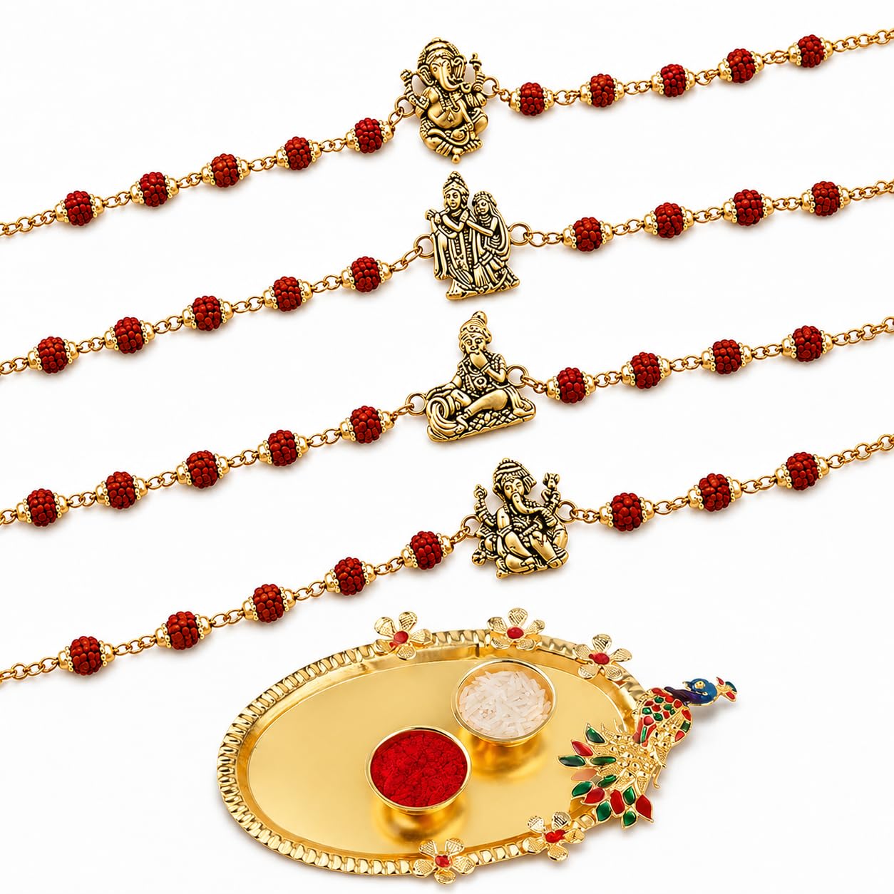 Rudraksh Rakhi for Kids Boys Brother bhaiya bhai bhabhi Kankawati and Roli Chawal And Greeting Card Gift Hamper for Brother-image-28