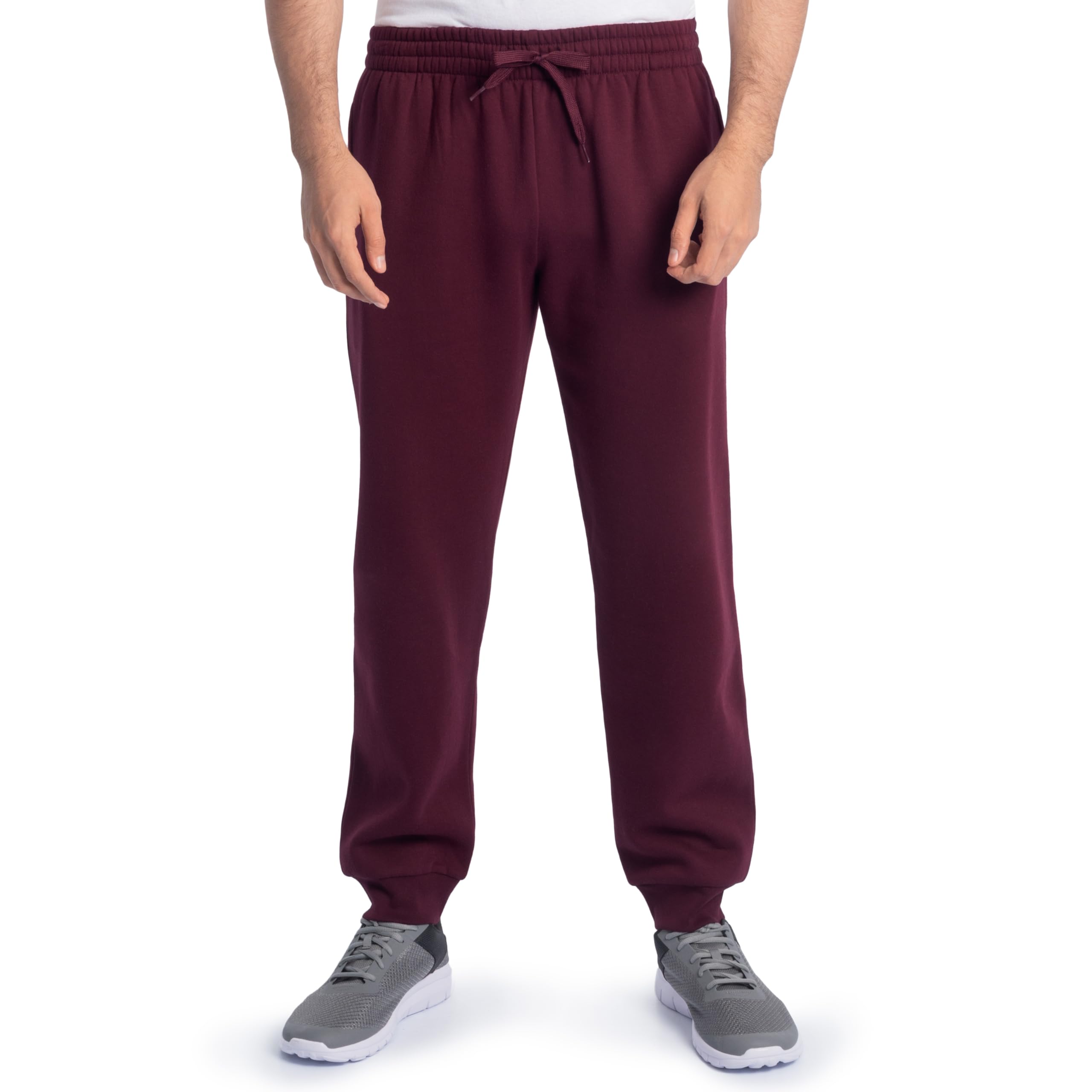Fruit of the Loom Eversoft Fleece Joggers with Pockets, Relaxed Fit, Moisture Wicking, Breathable, Tapered Sweatpants, Maroon, Small