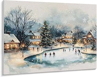 Shrandi Winter Village Scene with Ice Skaters and Snow-Covered Houses Paint by Number, Adult Paint by Number Kits, Painting Kits for Adults Digital Oil Painting Gift and Home Wall Decor 20 * 16inch