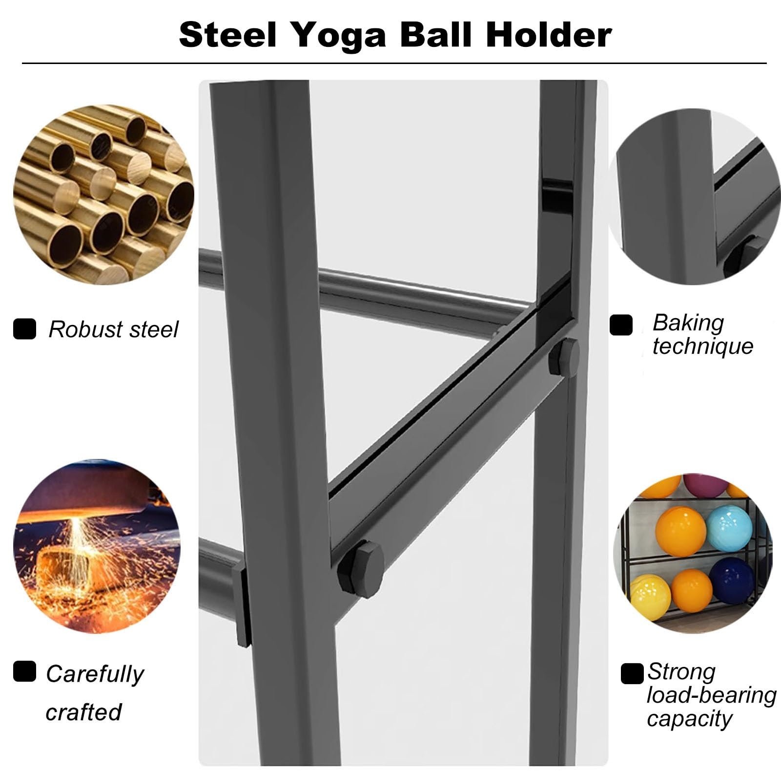 Organiseur de balle de sport, support de balle de yoga à 3/4 couches, autoportant, avec roues, organiseur multifonction pour équipement de gym, grand CA (noir 4, noir, 4 couches)