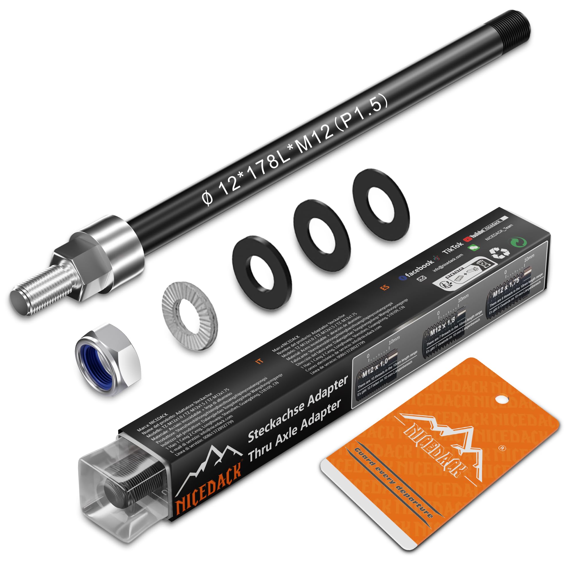 NICEDACK Steckachse Adapter M12 x 1,5-172-178 mm für Fahrrad