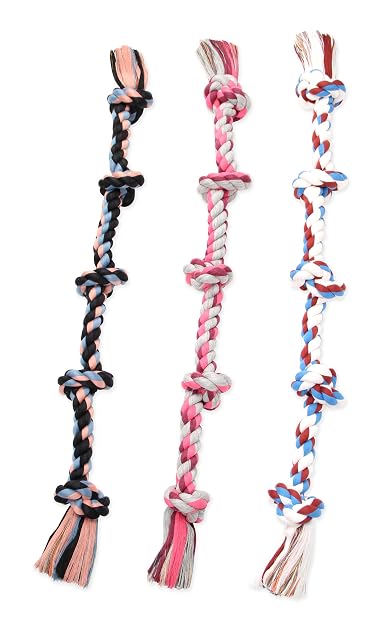 Foto 6 de 6 de Flossy Chews - Tirón de cuerda de 5 nudos (mezcla de algodón), talla XL, 80,8 cm
