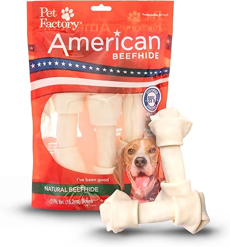 Pet Factory American Beefhide - Golosinas masticables para perros de 6 a 7 pulgadas, sabor natural, 3 unidades1 paquete