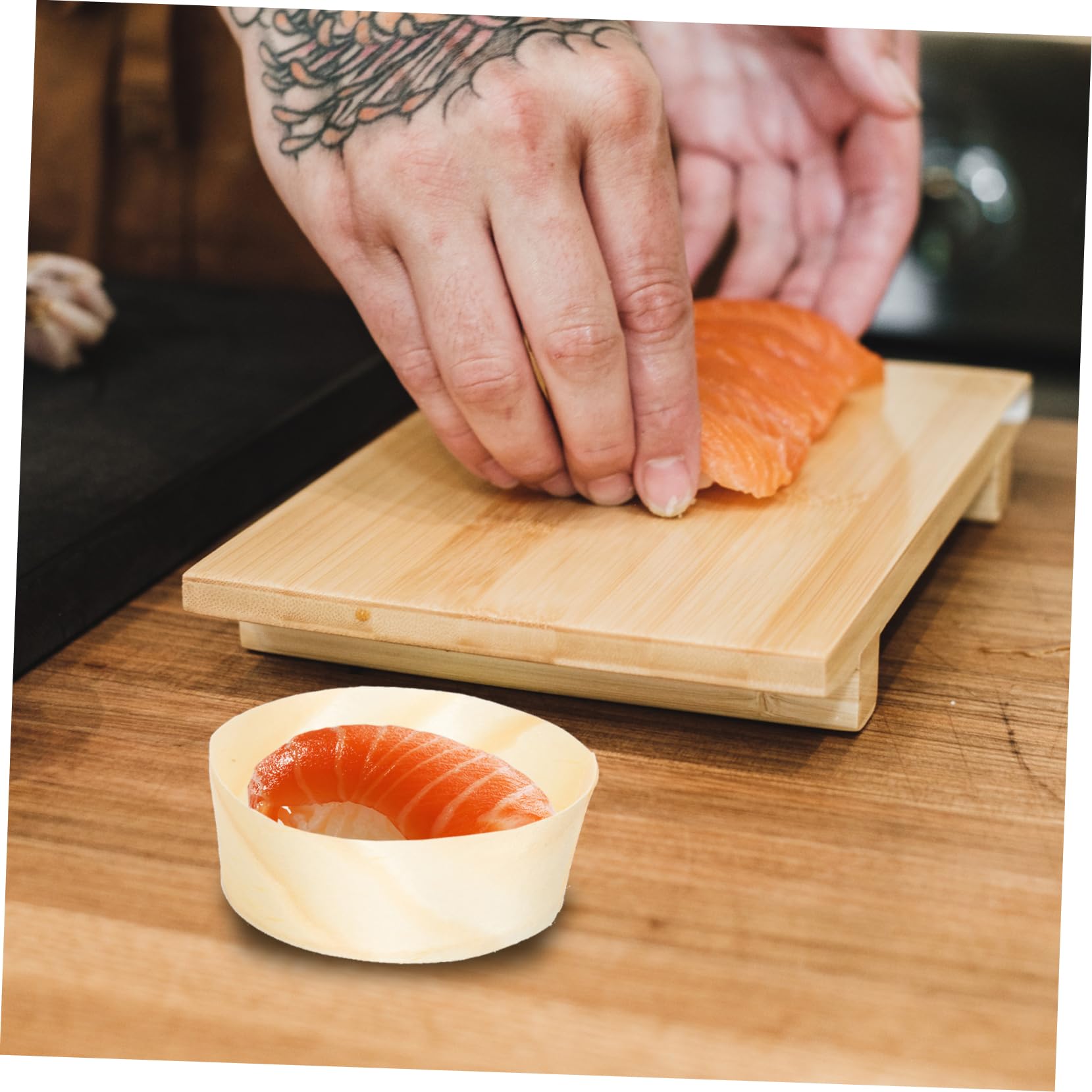 SOLUSTRE Unique Boat-shape Sushi Plates 50pcs Wooden Dessert Storage Box Pastry Plate Food Display for Weddings