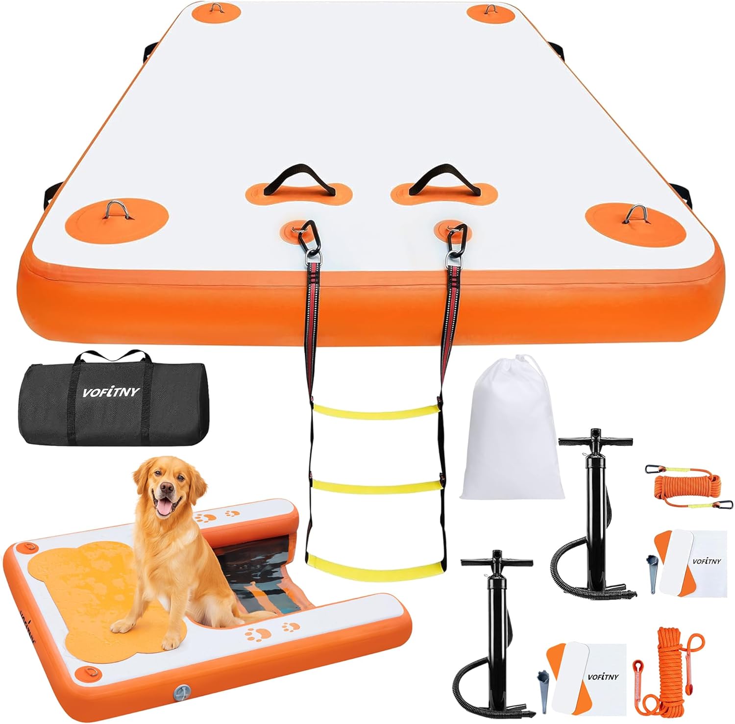 VOFiTNY Inflatable Floating Dock Swim Air Platform Island Raft Mat with Puppy Steps for Pool/Boat/Dock/Sea