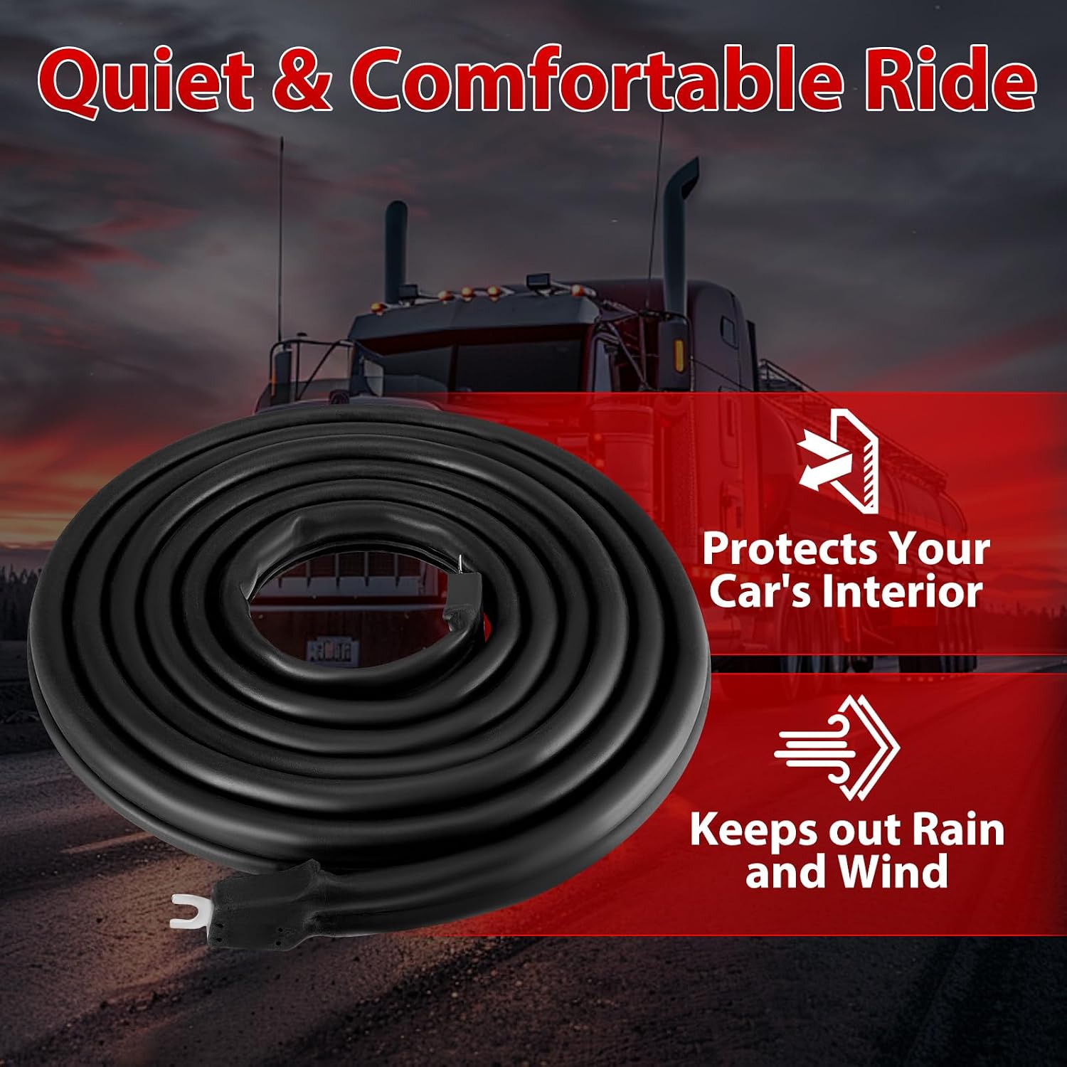 K207-482 Cab Door Rubber Weatherstrip Seal Fit for Kenworth T600 T800 W900, Truck Stationary Edge Seal Strip Trim, 4M/13.12 FT Cab Door Seal, Noise Reduction, Weather Protection