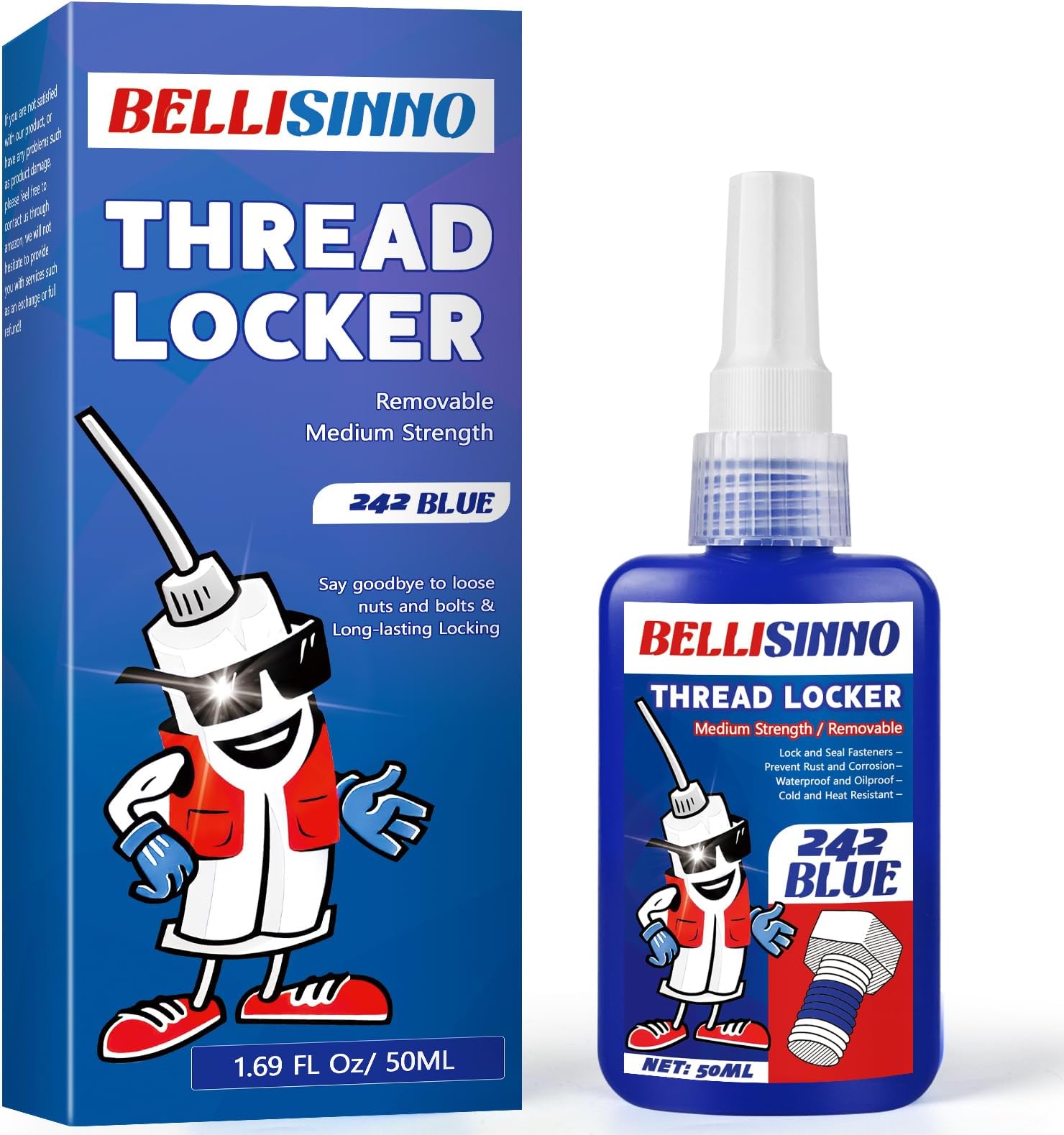 Thread Lock Blue, Medium Strength Threadlocker, Thread Locker for Nuts, Bolts, Fasteners and Metals, Anaerobic Curing Screw Glue to Prevent Loosening (medium-50ml)