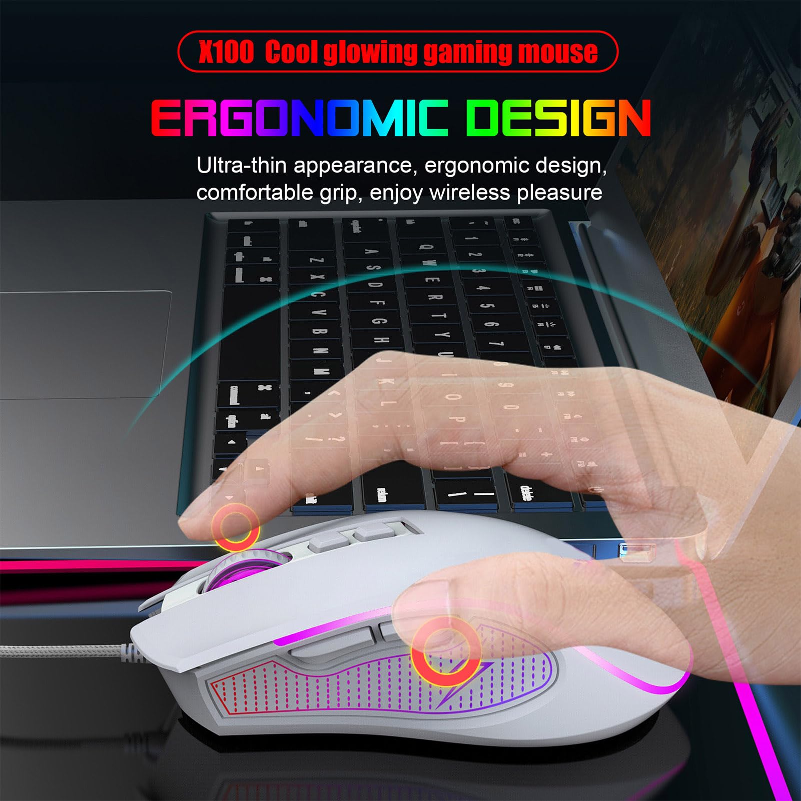 Fockety Combo tastiera e mouse, tastiera e mouse da gaming cablati retroilluminati RGB con tappetino per mouse per gaming e lavoro, funzione multimediale, design ergonomico, resistente (Insieme