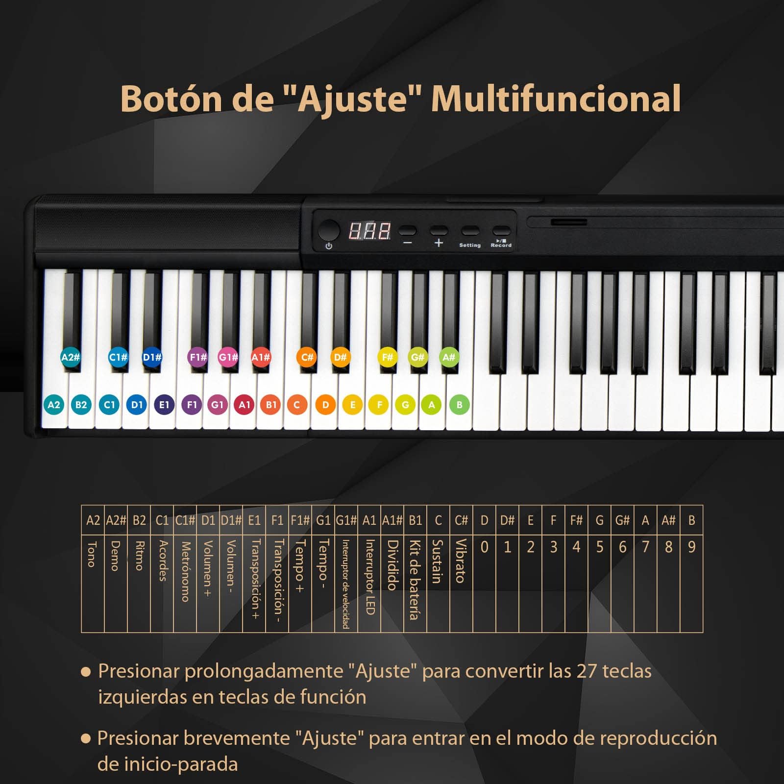 COSTWAY Piano Digital de 88 Teclas, Teclado Piano Electrónico Portátil con Bolsa, Pedal de Sostenido, Cargador, Conexión Bluetooth, Modo de Enseñanza, Piano Doméstico para Niños y Adultos