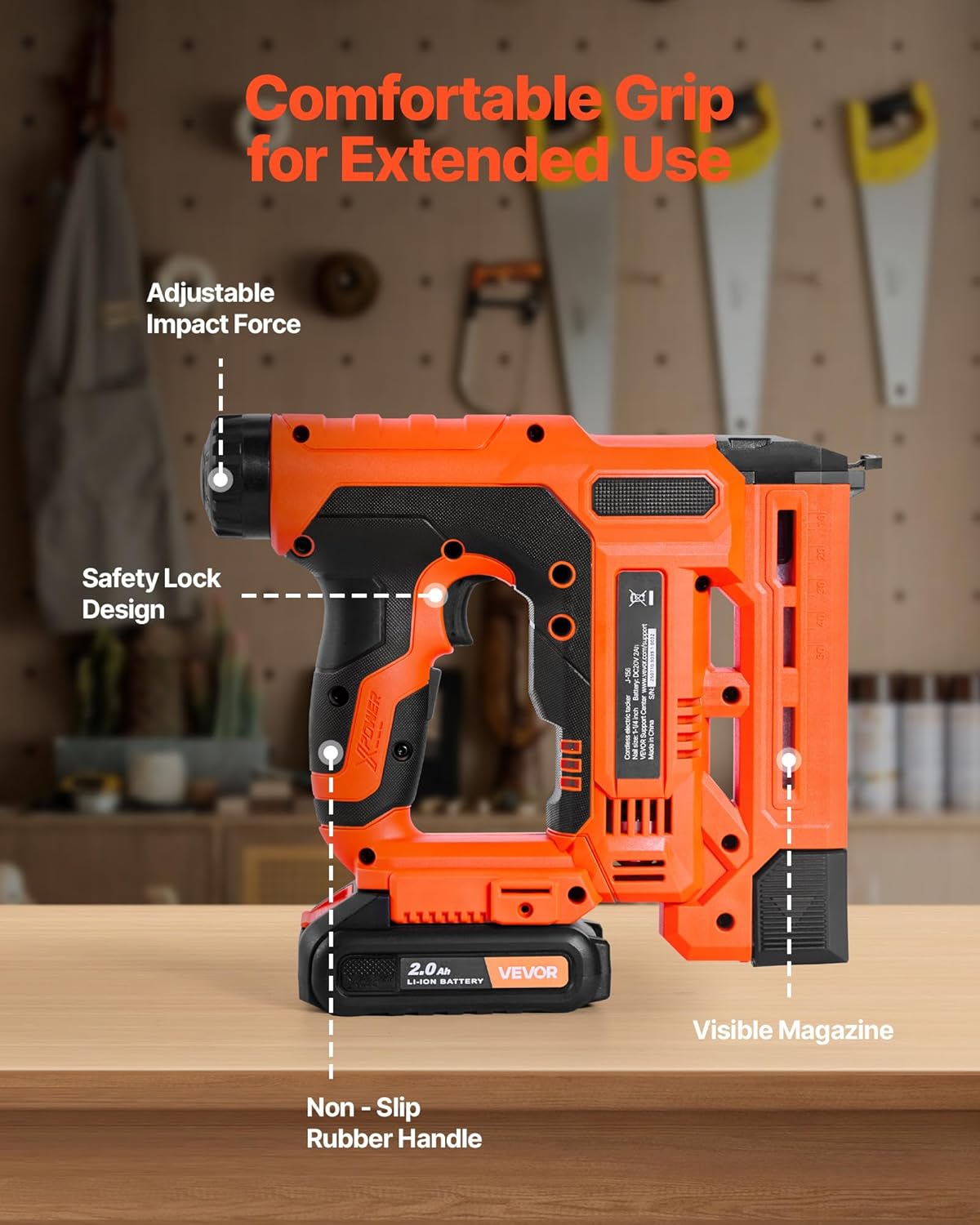 VEVOR Cordless Brad Nailer, 2-in-1 Nail Gun Staple Gun, 18 Gauge 1-1/4 inch, Includes 500 Pcs Staples and 500 Pcs Nails, with Battery and Charger, Non-Slip Rubber Grip, for Woodworking DIY Projects