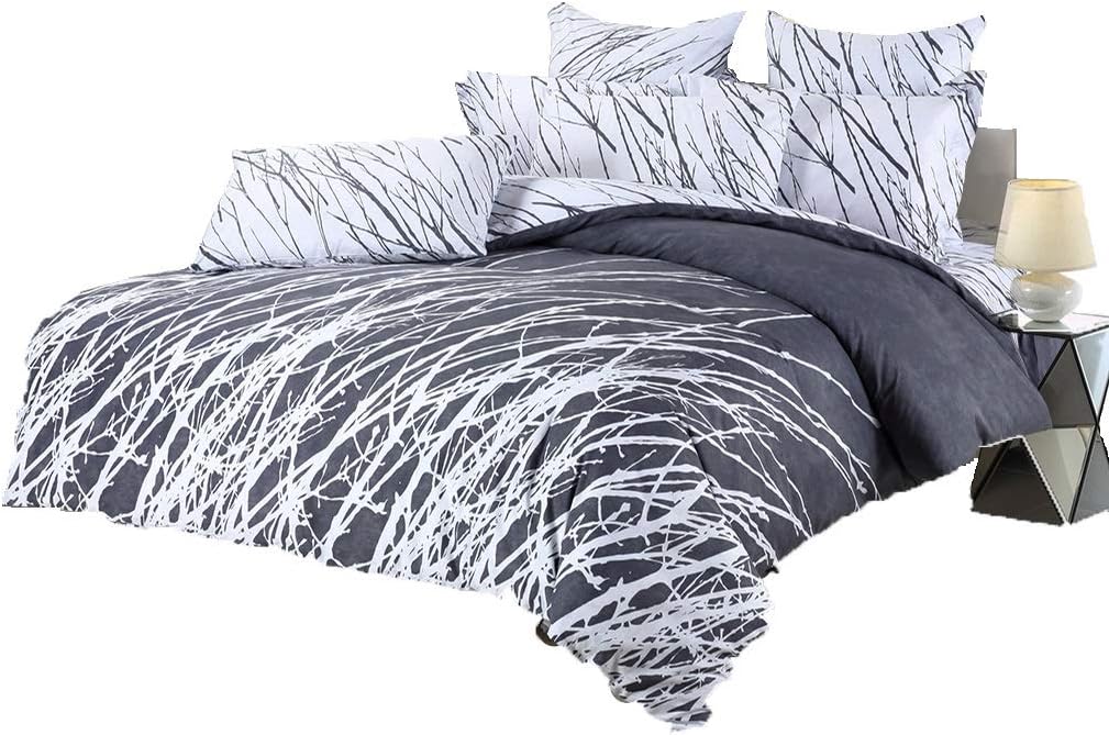 Swanson Beddings Tree Branches 5-Piece 100% Cotton Bedding Set: Duvet Cover, Two Pillow Shams and Two Euro Shams (Orange-White, King)