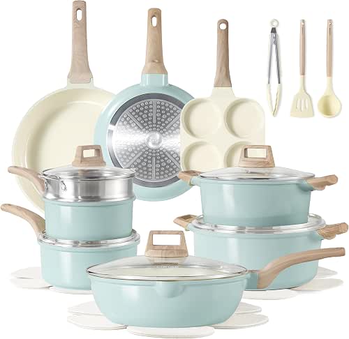CAROTE 21-Piece Ceramic Pots and Pans Cookware Set, Non Stick